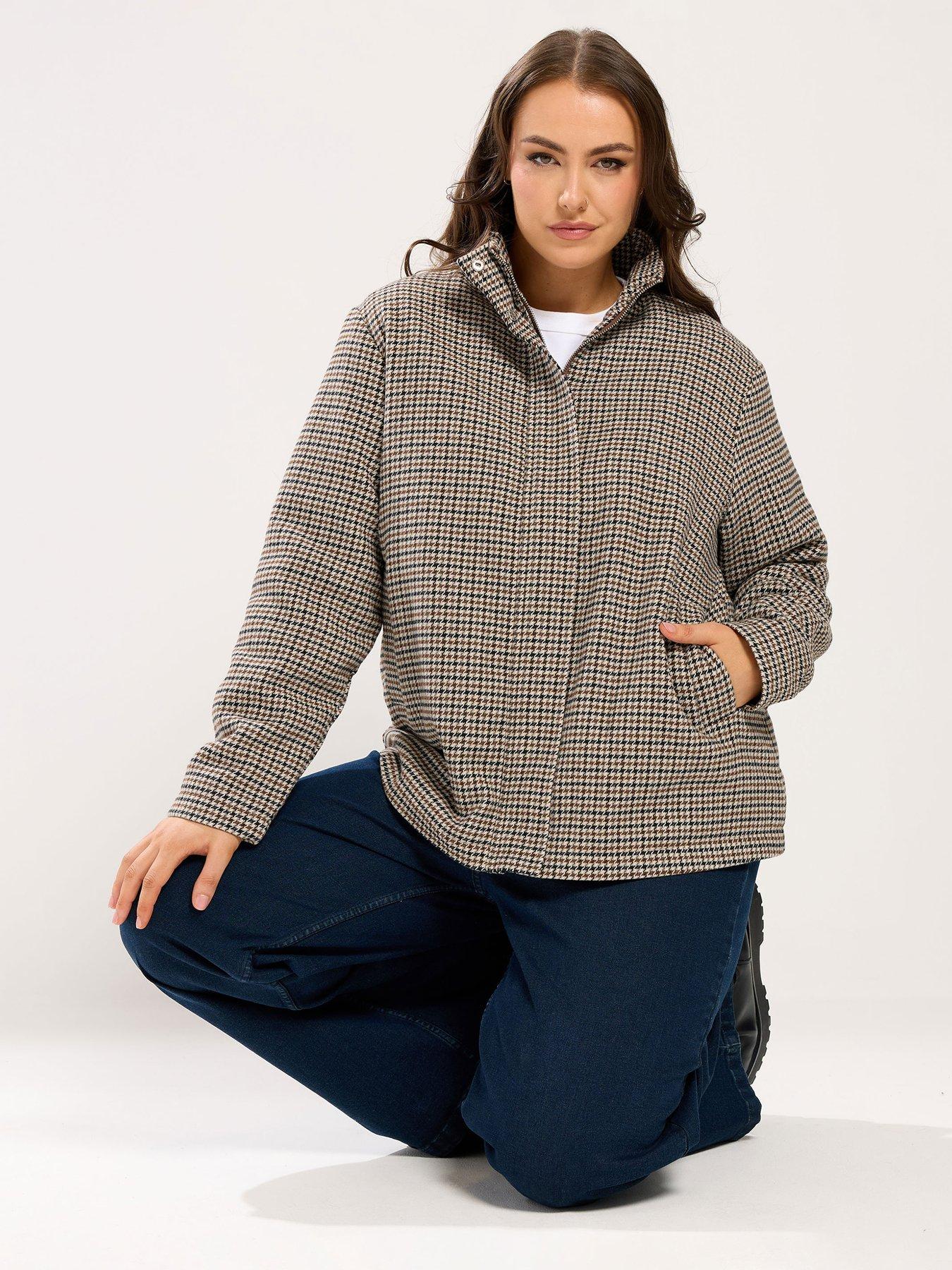 Yours Curve Checked Jacket - Black