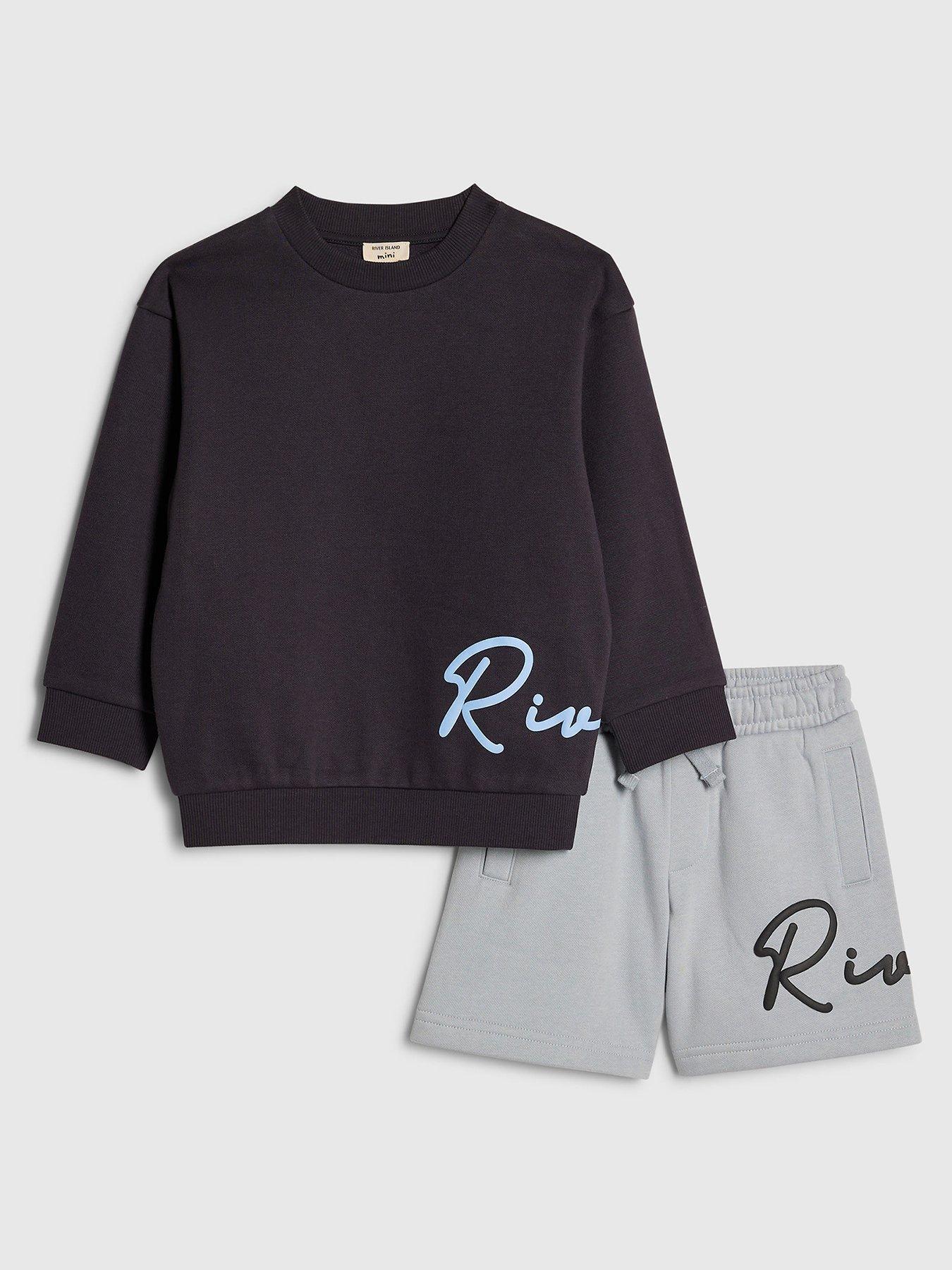 Image 1 of 5 of River Island Mini Mb Crew Short Set - Navy