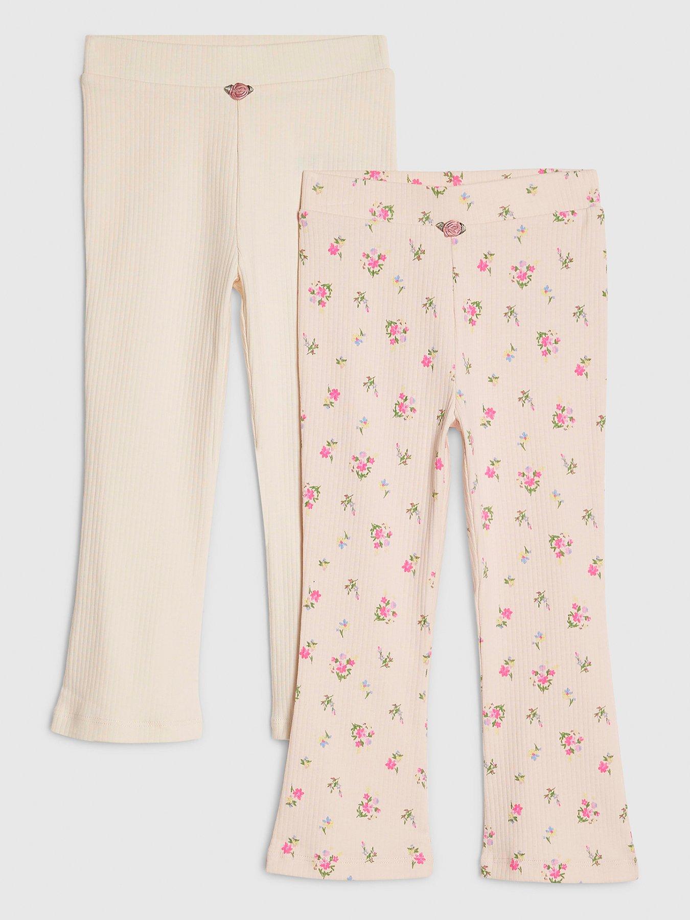 River Island Mini Girls Rib Floral Pack Of 2 Leggings, Pink, Size Age: 2-3 Years