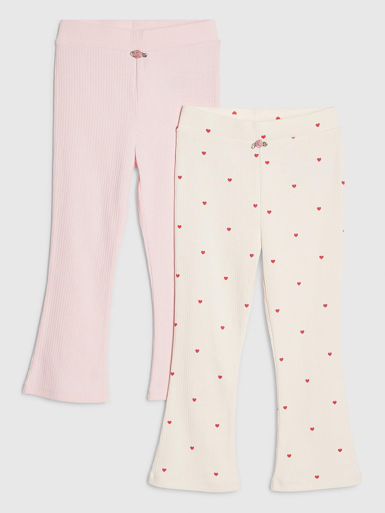 River Island Mini Girls Ribbed 2 Pack Flared Trousers, Pink, Size Age: 2-3 Years