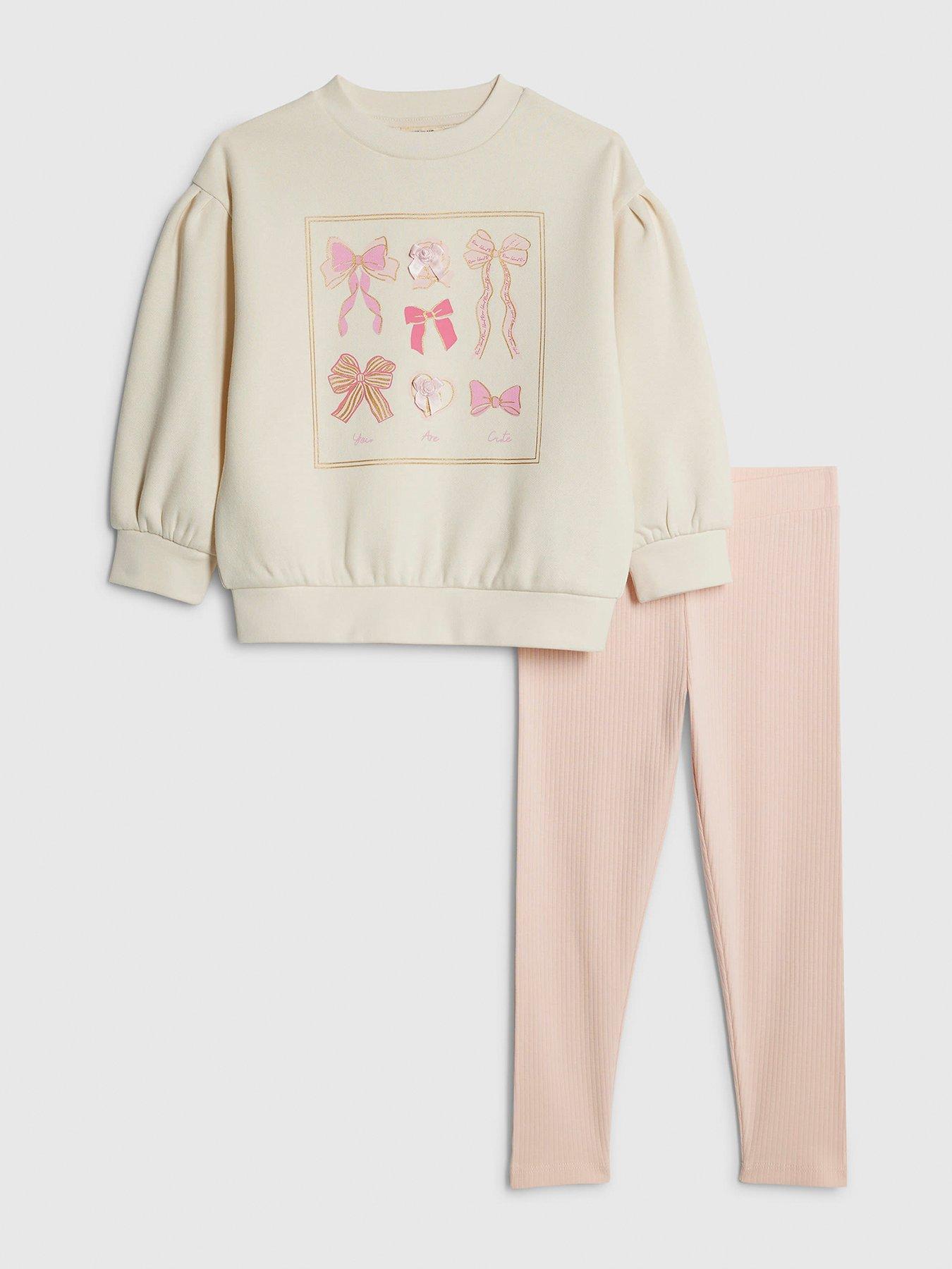 River Island Mini Girls Bow Box Sweatshirt Set - Cream