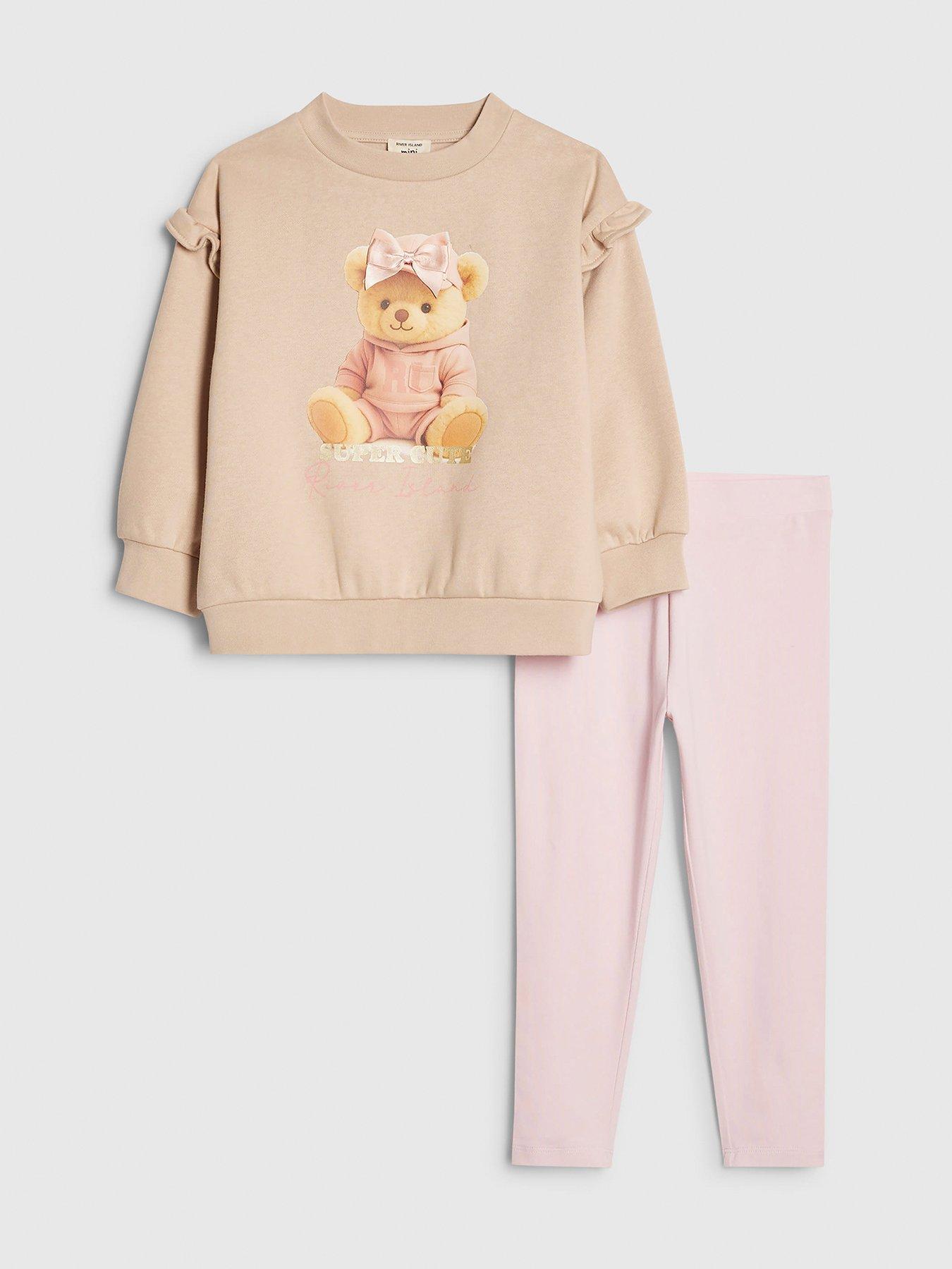 River Island Mini Girls Bow Hat Bear Sweatshirt Set - Beige
