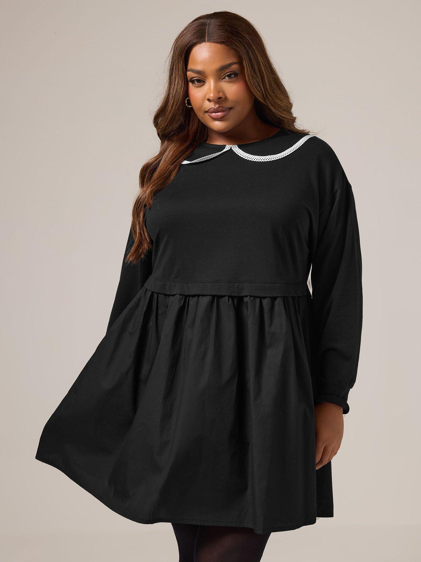 Image 1 of 4 of Yours Curve Poplin Jumper Dress - Black