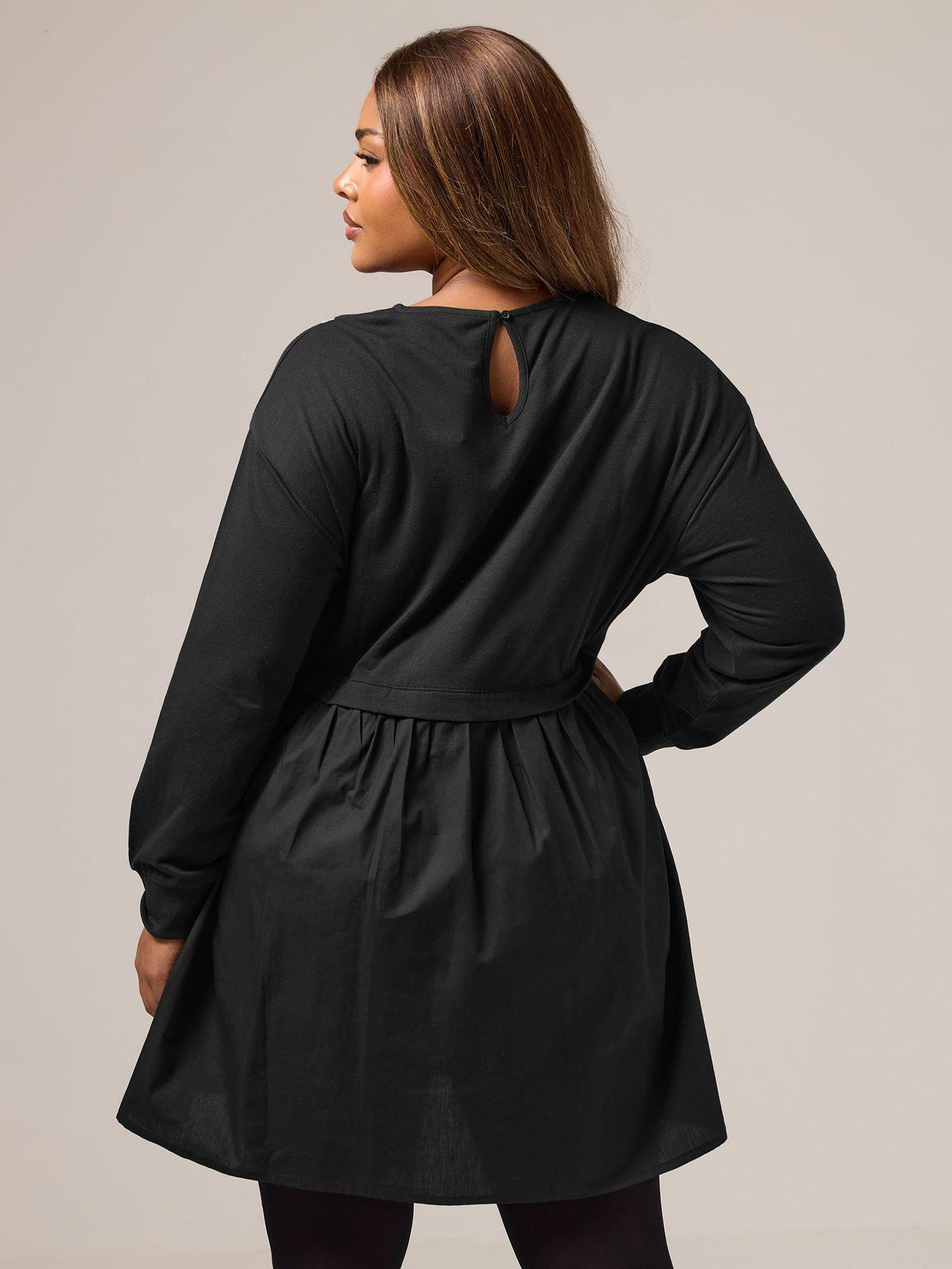 Image 2 of 4 of Yours Curve Poplin Jumper Dress - Black