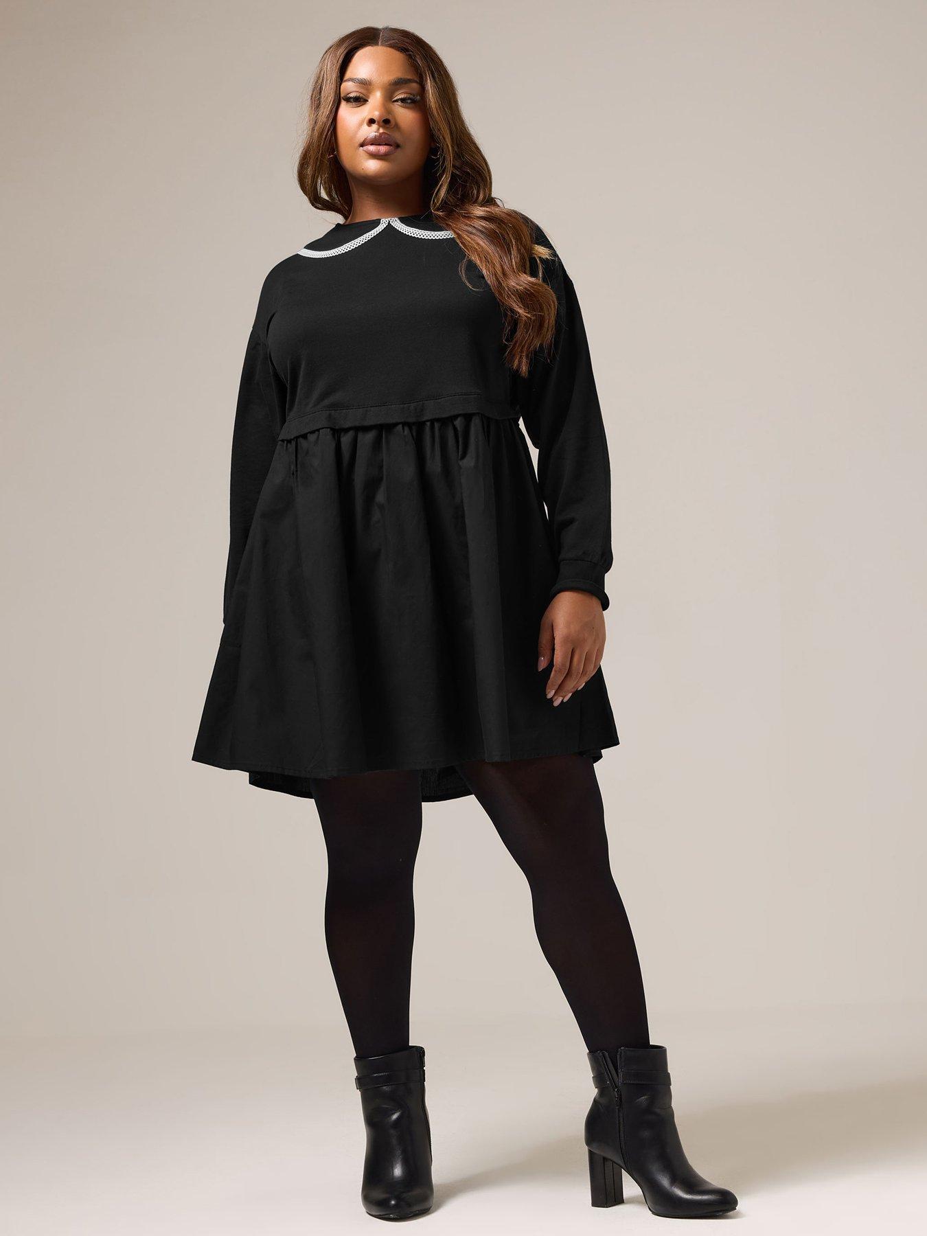 Image 3 of 4 of Yours Curve Poplin Jumper Dress - Black