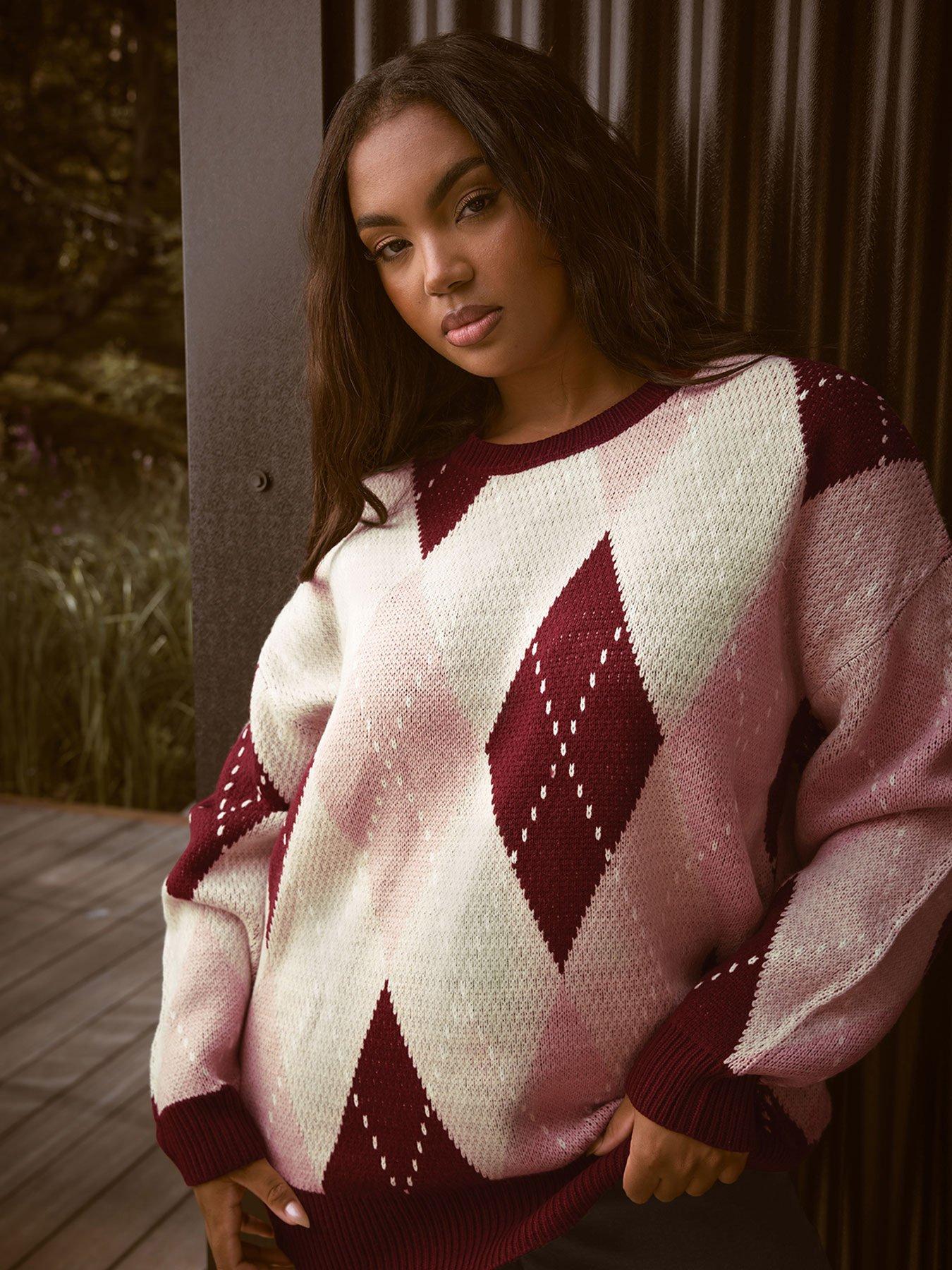 Yours Curve Argyle Jumper - Red