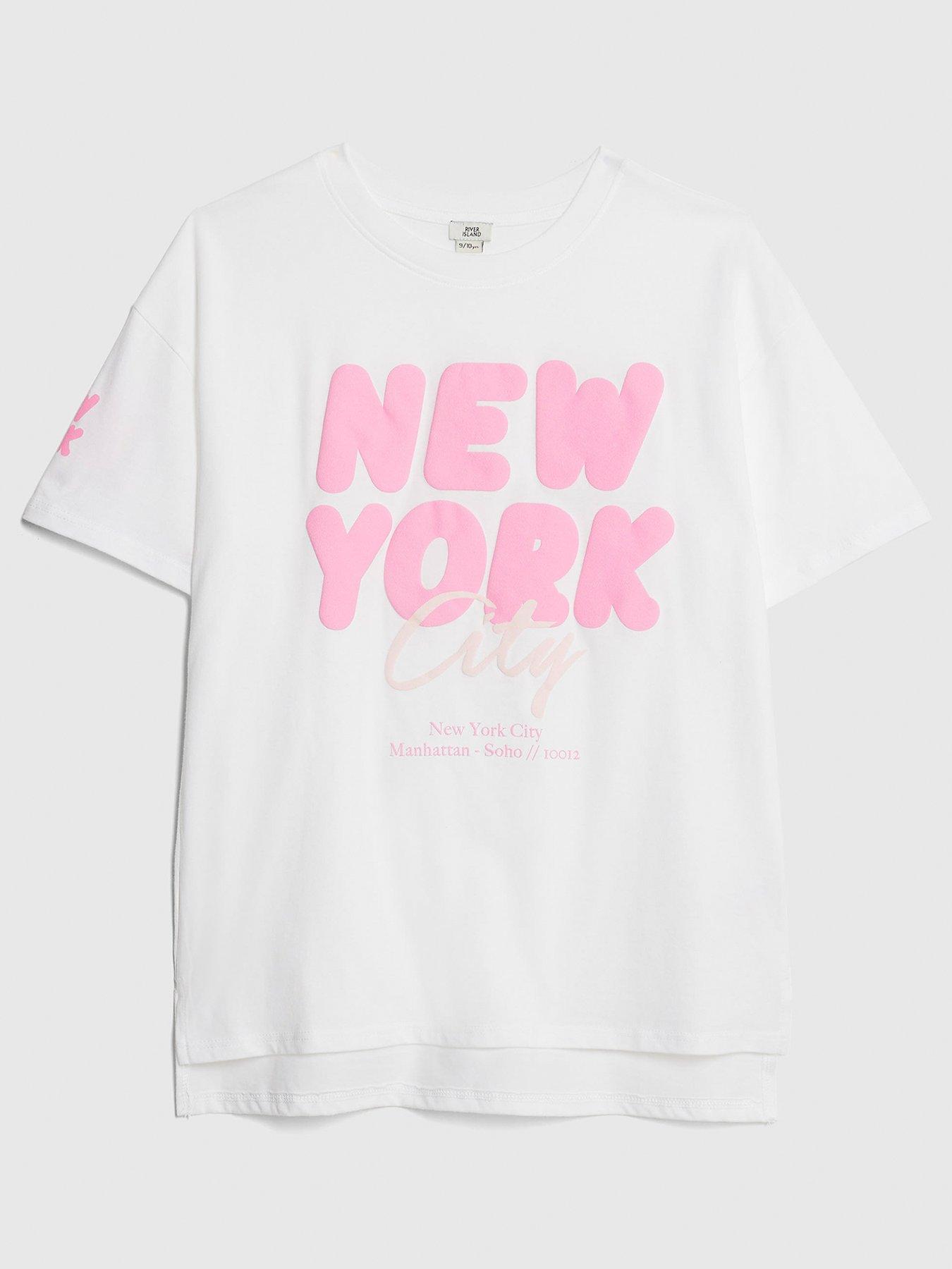 River Island Older Girls New York T-Shirt - White