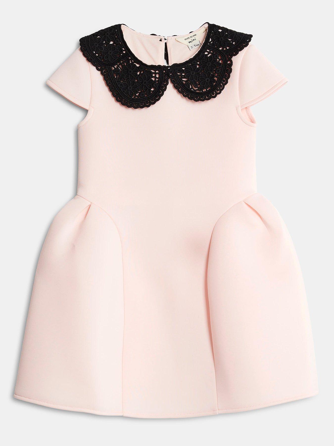 River Island Mini Mini Girls Collar Lace Bow Back Dress - Light Pink