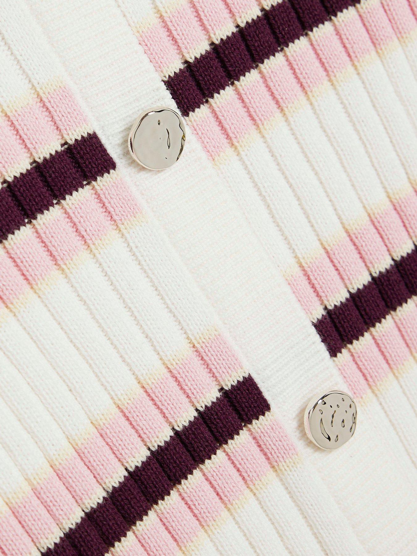 Image 4 of 4 of River Island Mini Girls Knitted Striped Cardigan - Cream