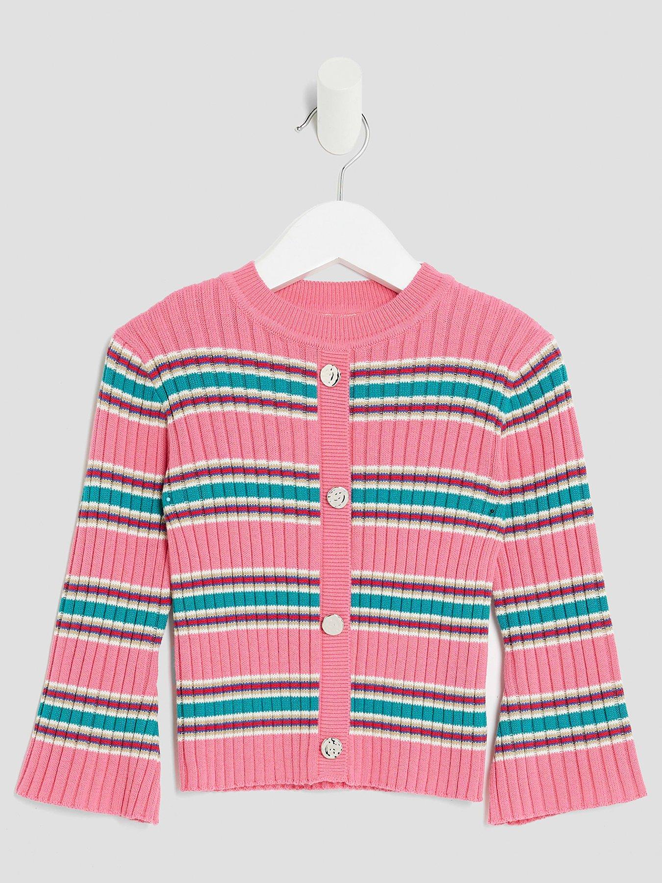 River Island Mini Girls Knitted Striped Cardigan - Pink