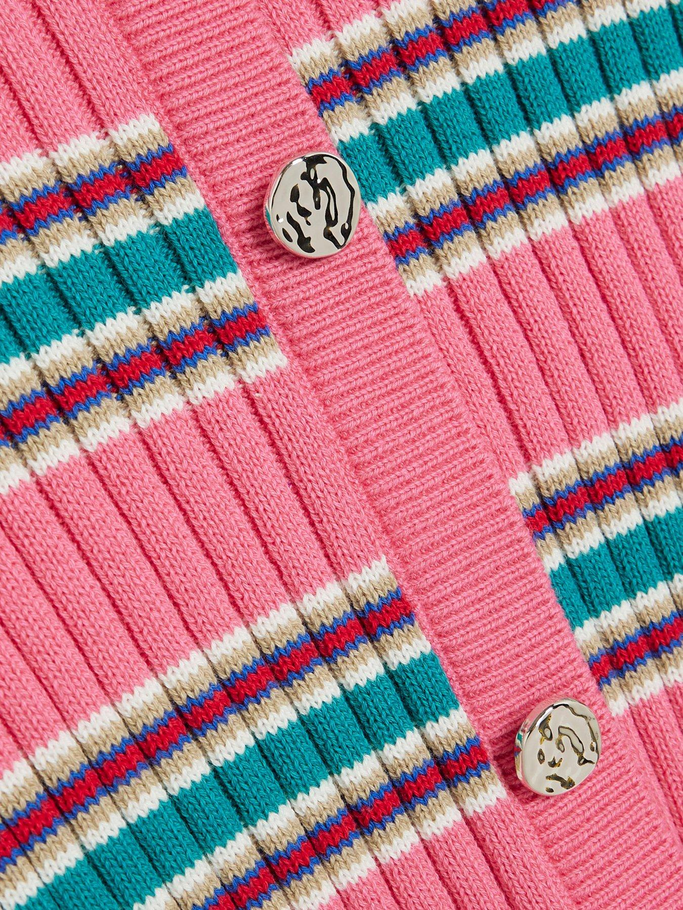 Image 4 of 4 of River Island Mini Girls Knitted Striped Cardigan - Pink