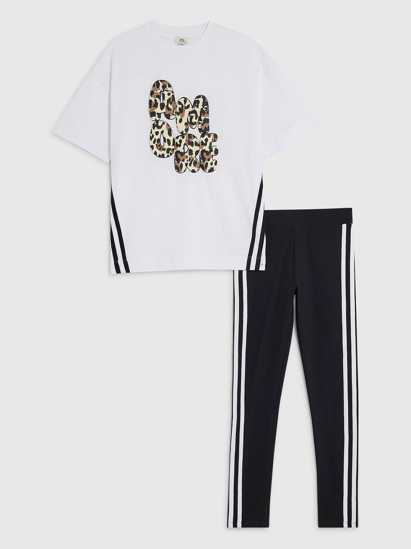 River Island Older Girls Leopard Amore T-Shirt Set - White