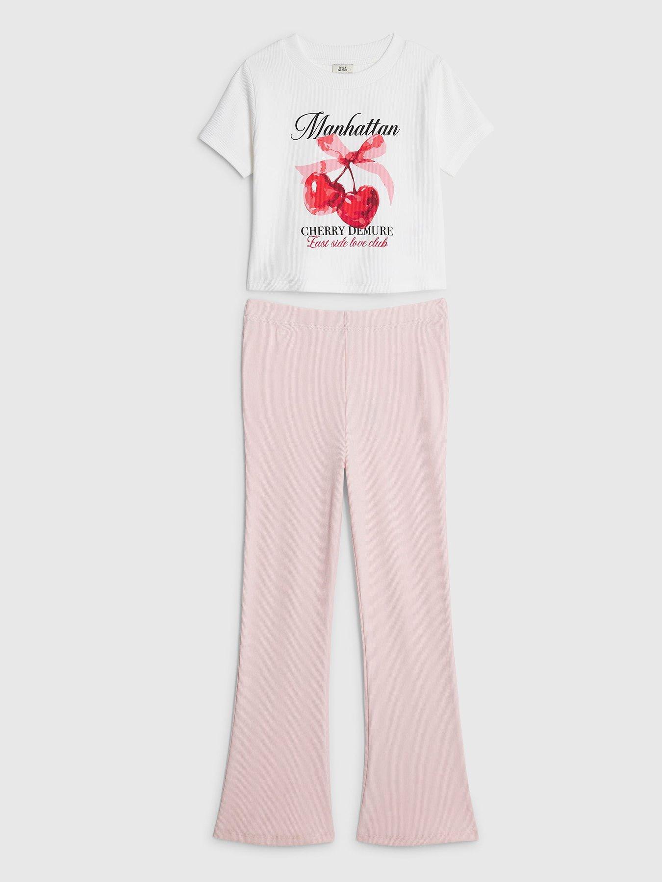 River Island Older Girls Manhattan Cherry T-Shirt Set - White