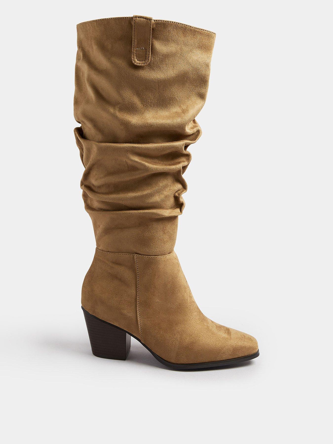 Yours Extra Wide Fit Ruched Western Boot - Natural Brown