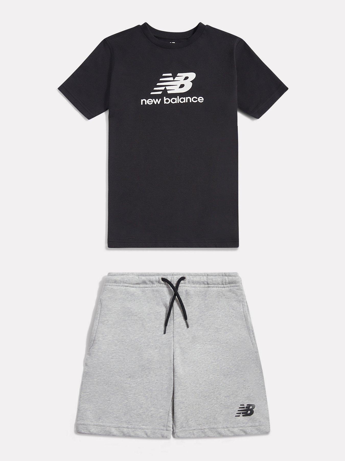 New Balance Junior Boys Stacked Logo T-Shirt And Short Set - Grey