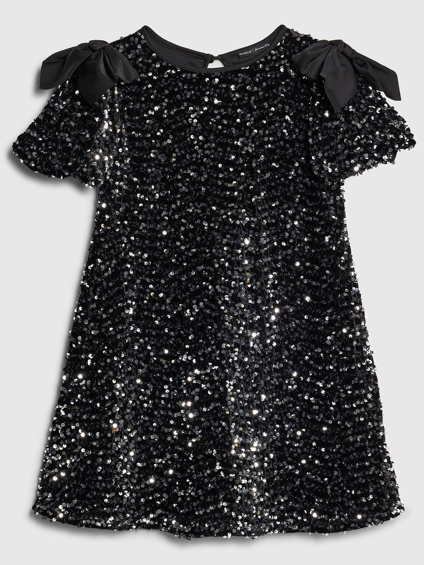 River Island Older Girls Sequin Bow Dress - Black