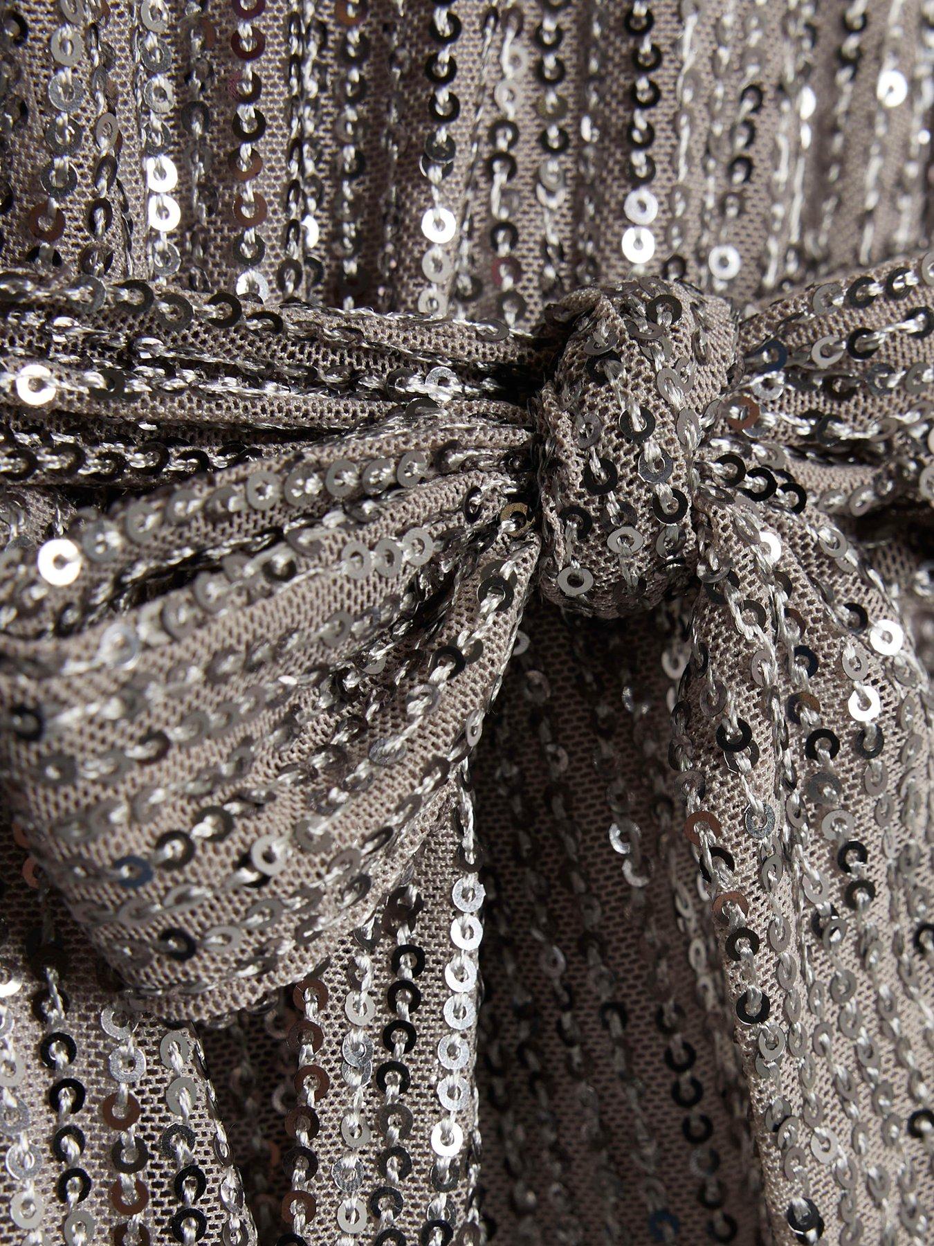 Image 3 of 4 of River Island Older Girls Sequin One Shoulder Playsuit - Silver