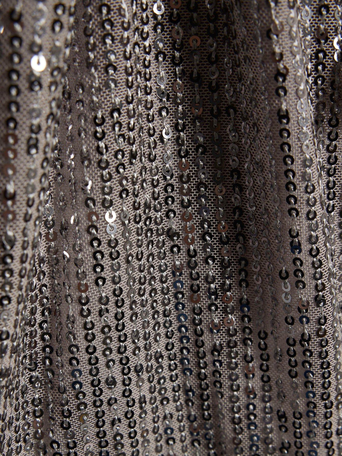 Image 4 of 4 of River Island Older Girls Sequin One Shoulder Playsuit - Silver