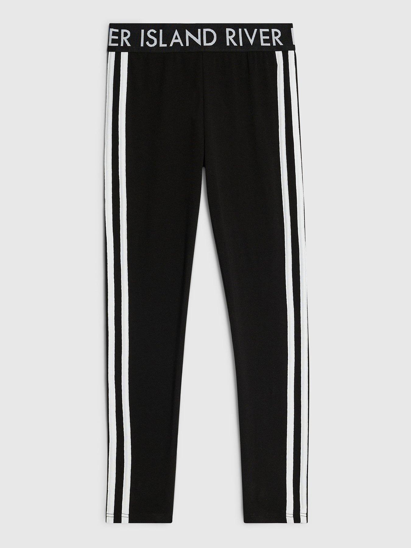 River Island Older Girls Waistband Side Stripe Leggings - Black