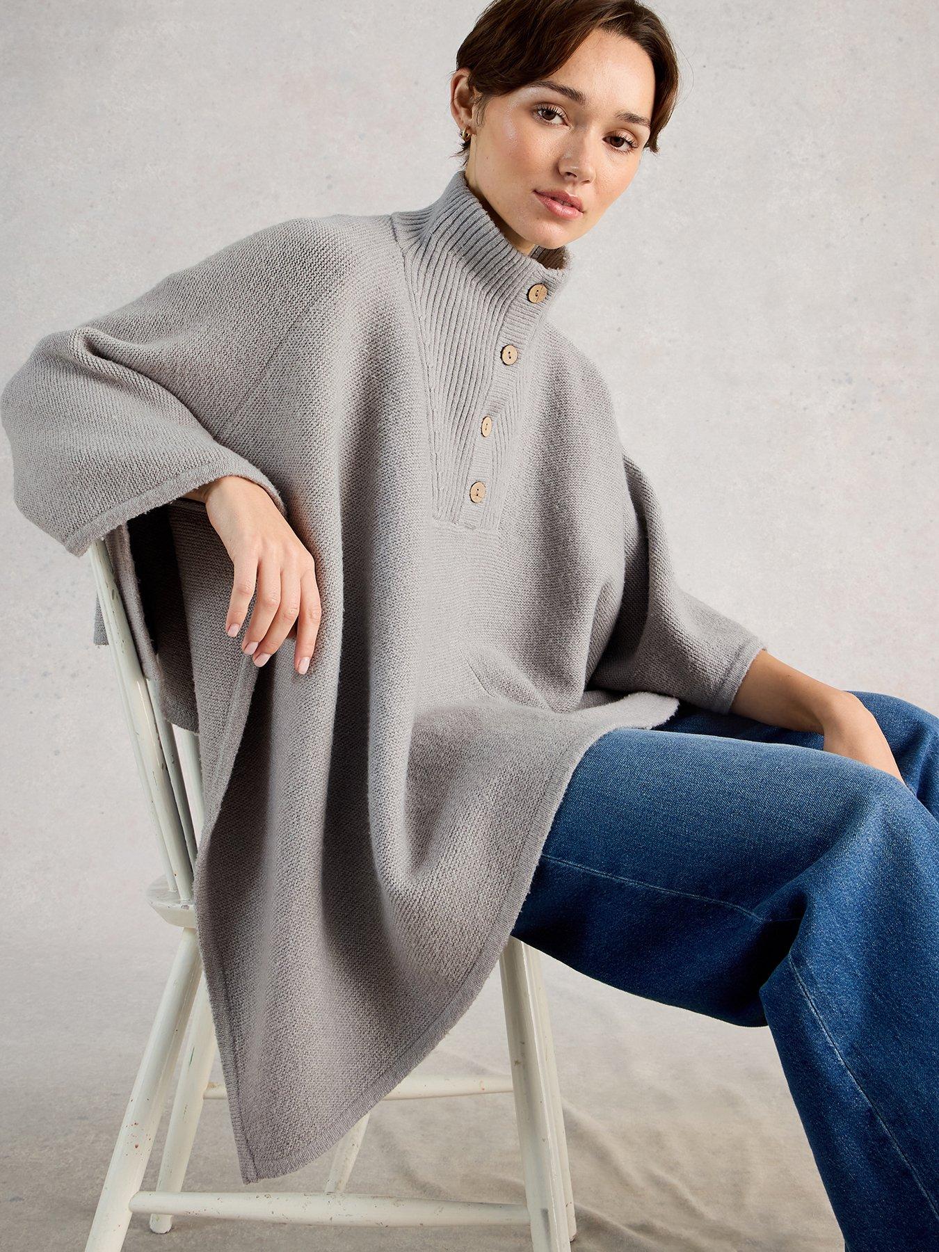 Image 2 of 3 of White Stuff Funnel Neck Poncho - Grey