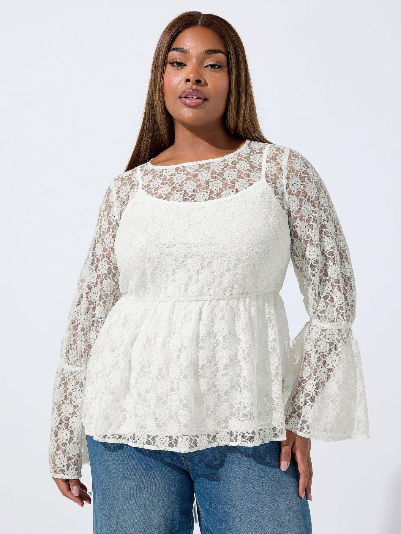 yours-curve-lace-flare-sleeve-top-cream