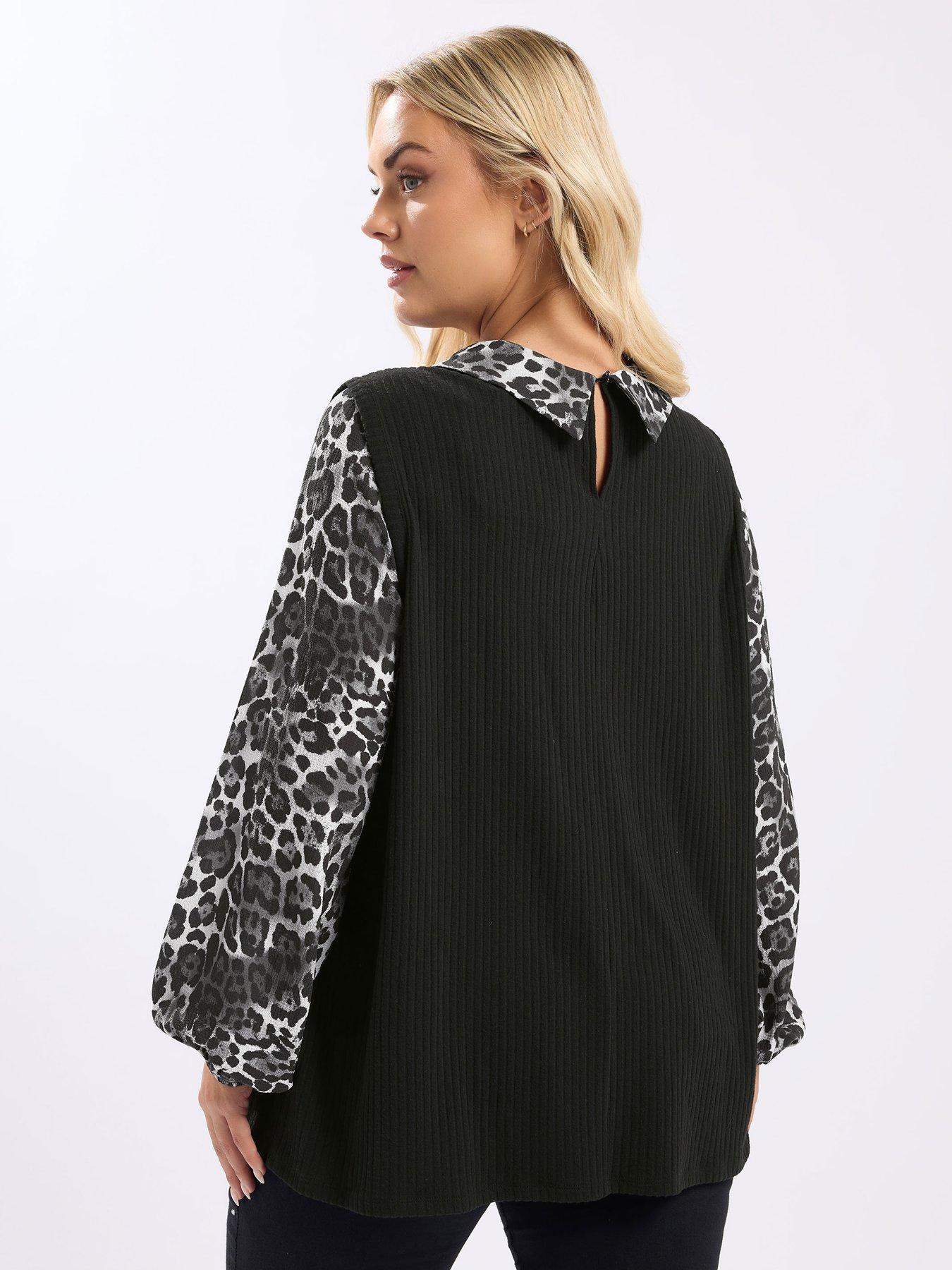 Image 2 of 4 of Yours Curve Leopard Print Brushed Top - Black