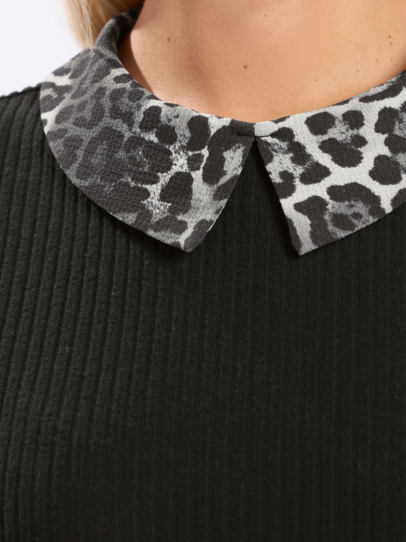 Image 4 of 4 of Yours Curve Leopard Print Brushed Top - Black