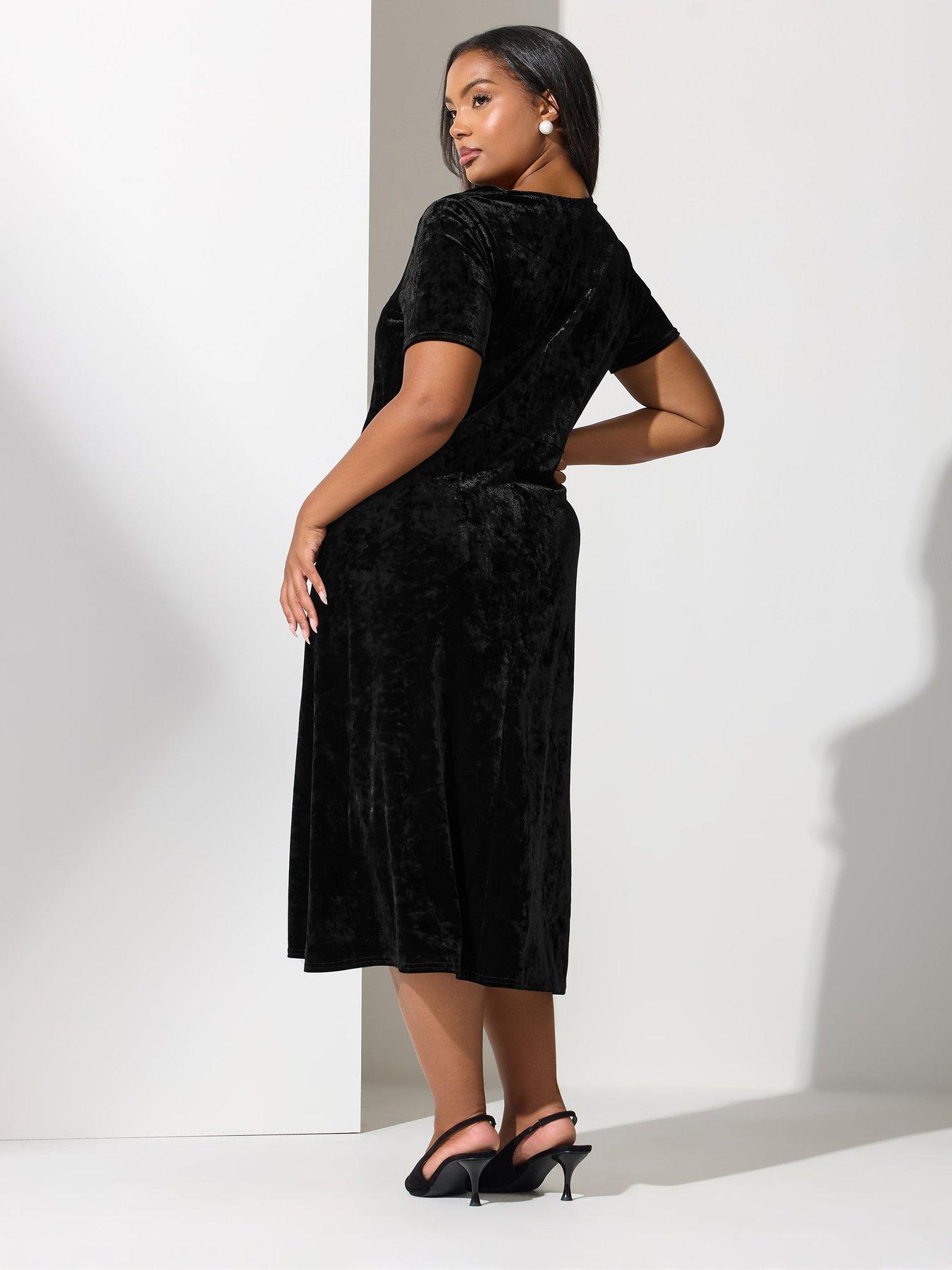 Yours Curve Velvet Square Neck Dress - Black | Very