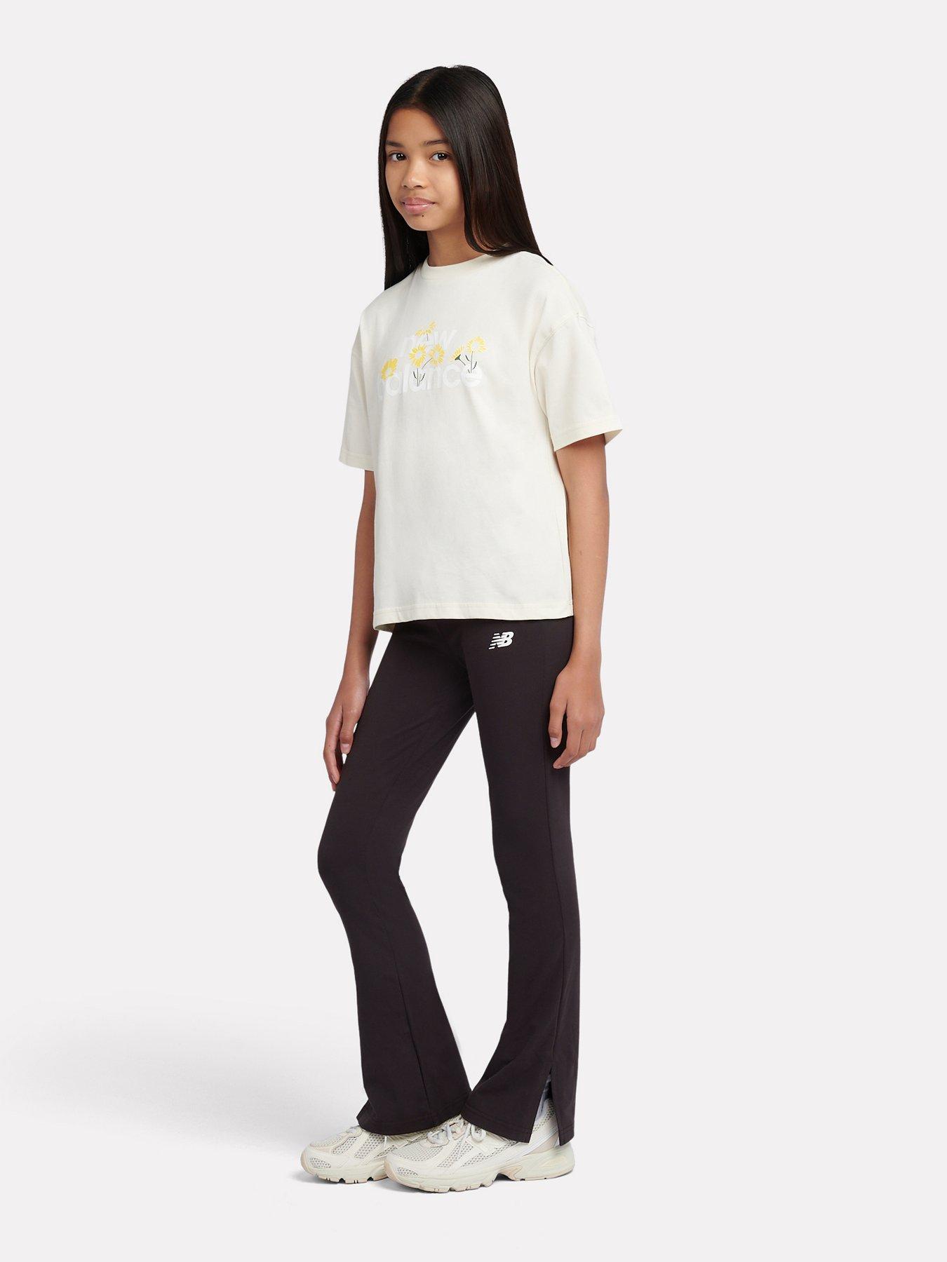 Image 3 of 7 of New Balance Kids Girls Flower Graphic T-Shirt And Flare Legging Set - Yellow