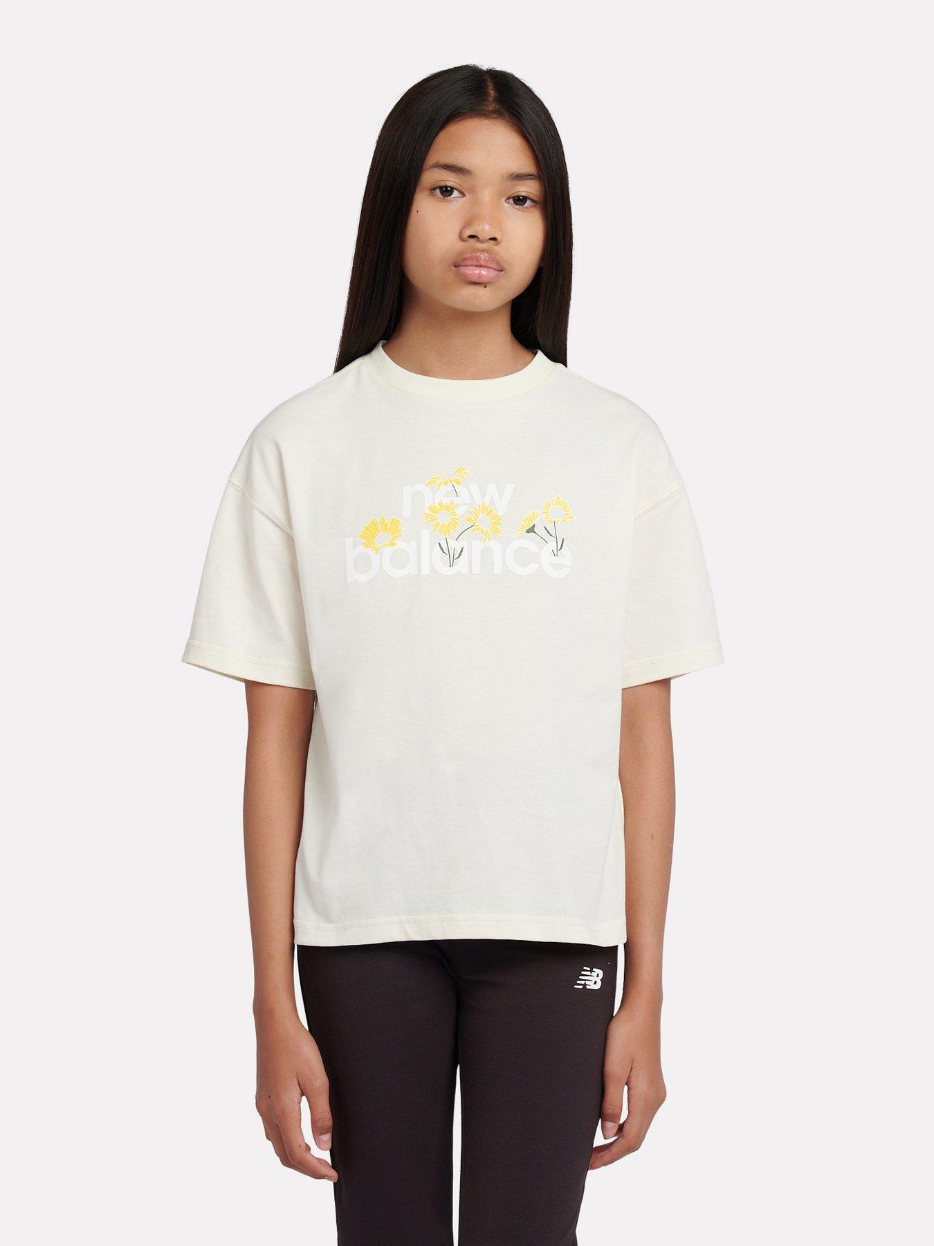 Image 4 of 7 of New Balance Kids Girls Flower Graphic T-Shirt And Flare Legging Set - Yellow