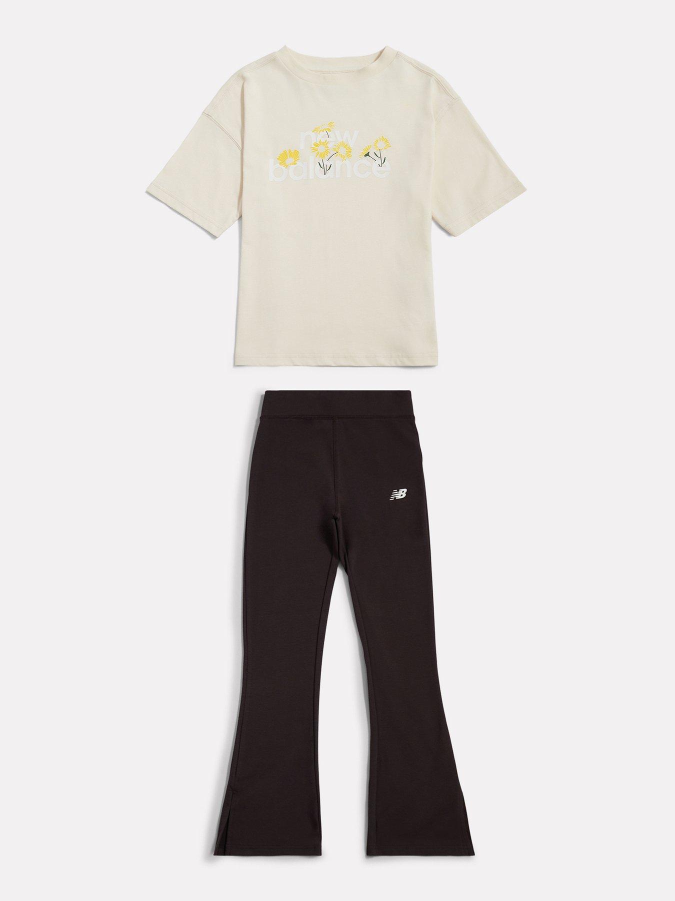 Image 6 of 7 of New Balance Kids Girls Flower Graphic T-Shirt And Flare Legging Set - Yellow