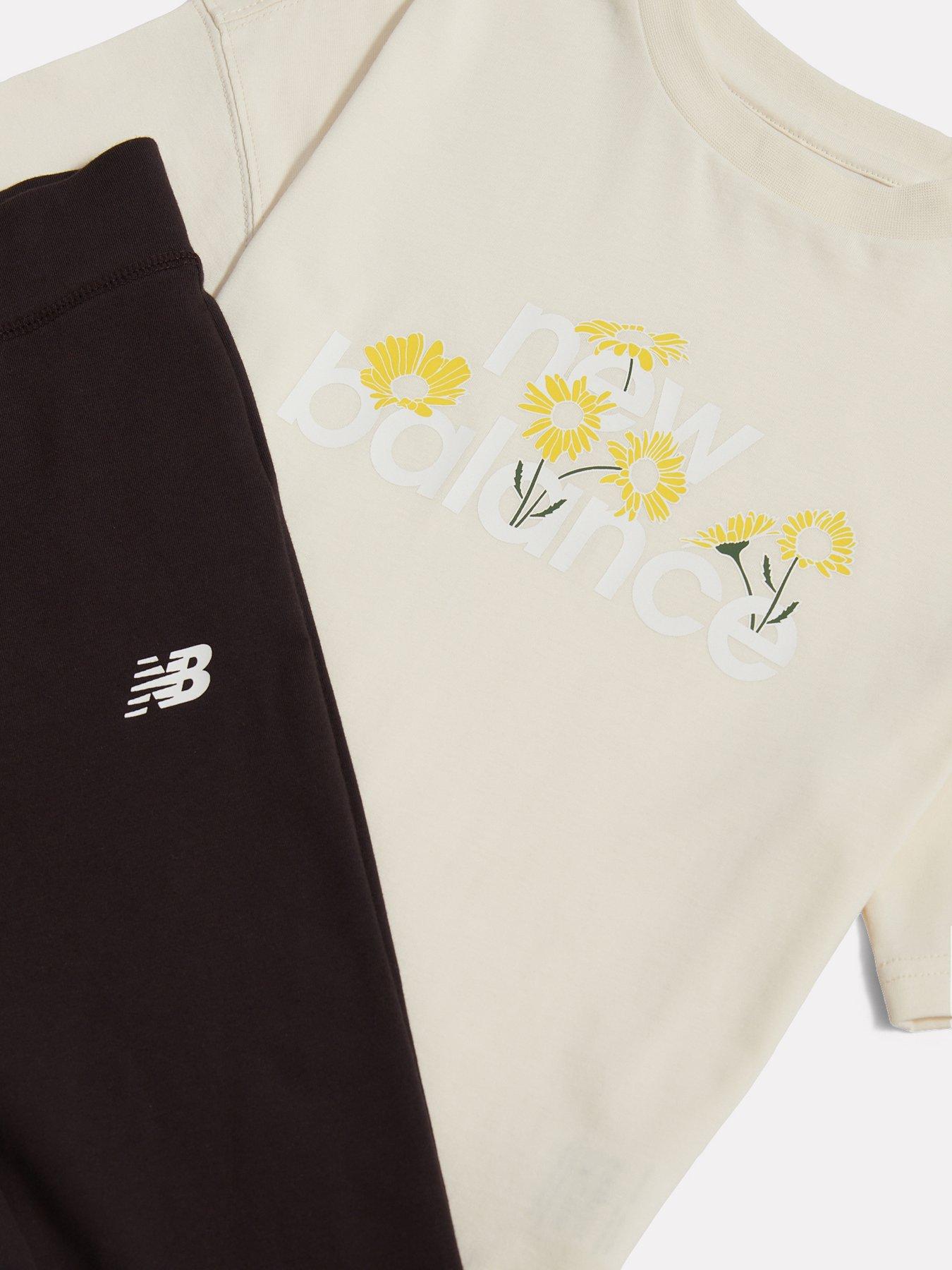 Image 7 of 7 of New Balance Kids Girls Flower Graphic T-Shirt And Flare Legging Set - Yellow