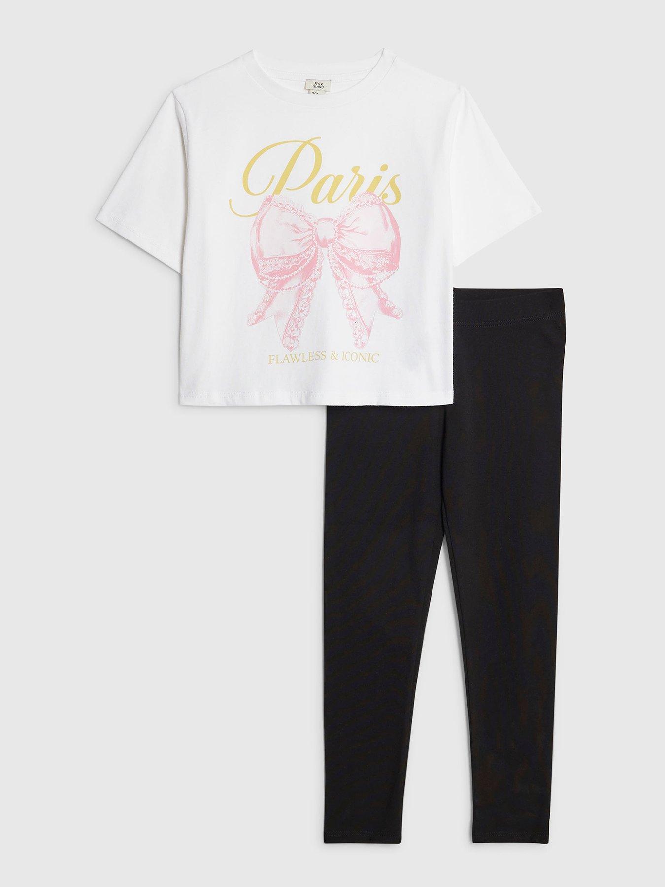 River Island Older Girls Paris Bow T-Shirt Set - White