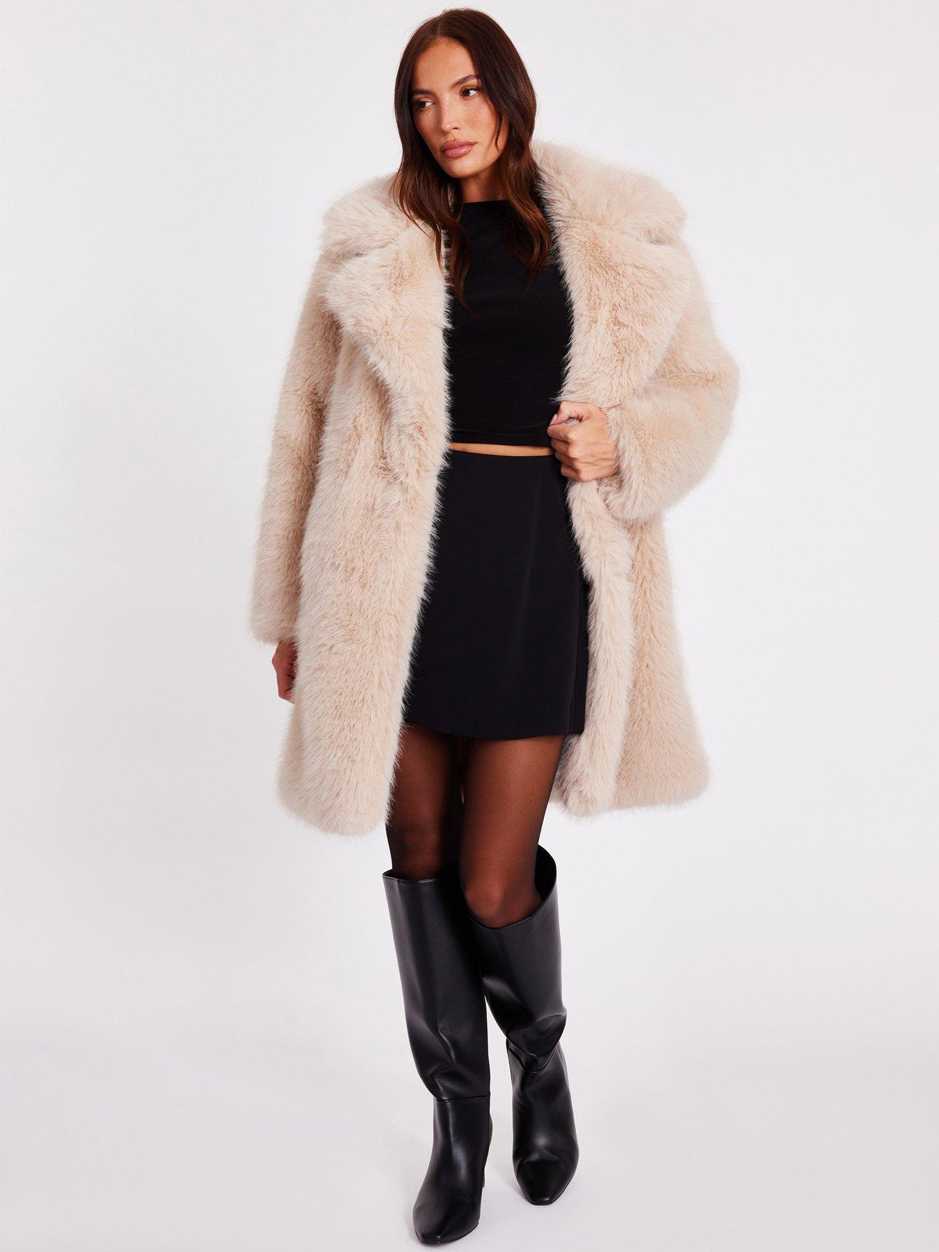 Image 1 of 6 of Quiz Stone Faux Fur Longline Coat