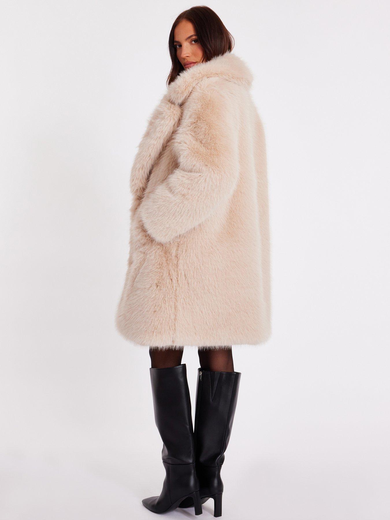 Image 2 of 6 of Quiz Stone Faux Fur Longline Coat