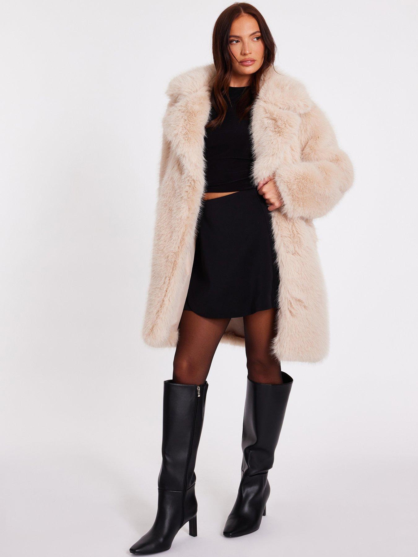 Image 3 of 6 of Quiz Stone Faux Fur Longline Coat