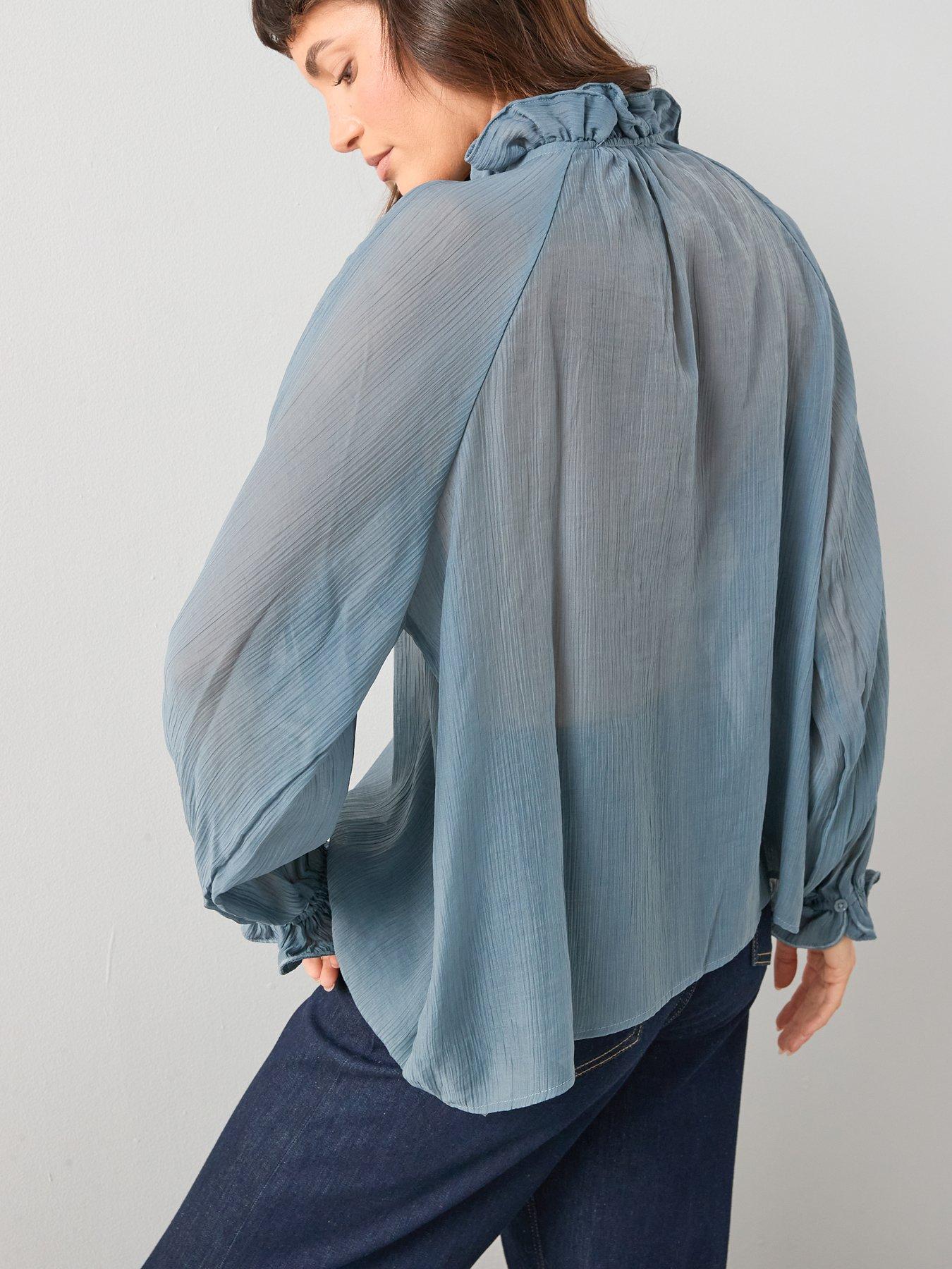 Image 2 of 6 of The Very Collection Poet Frill High Neck Blouse - Blue