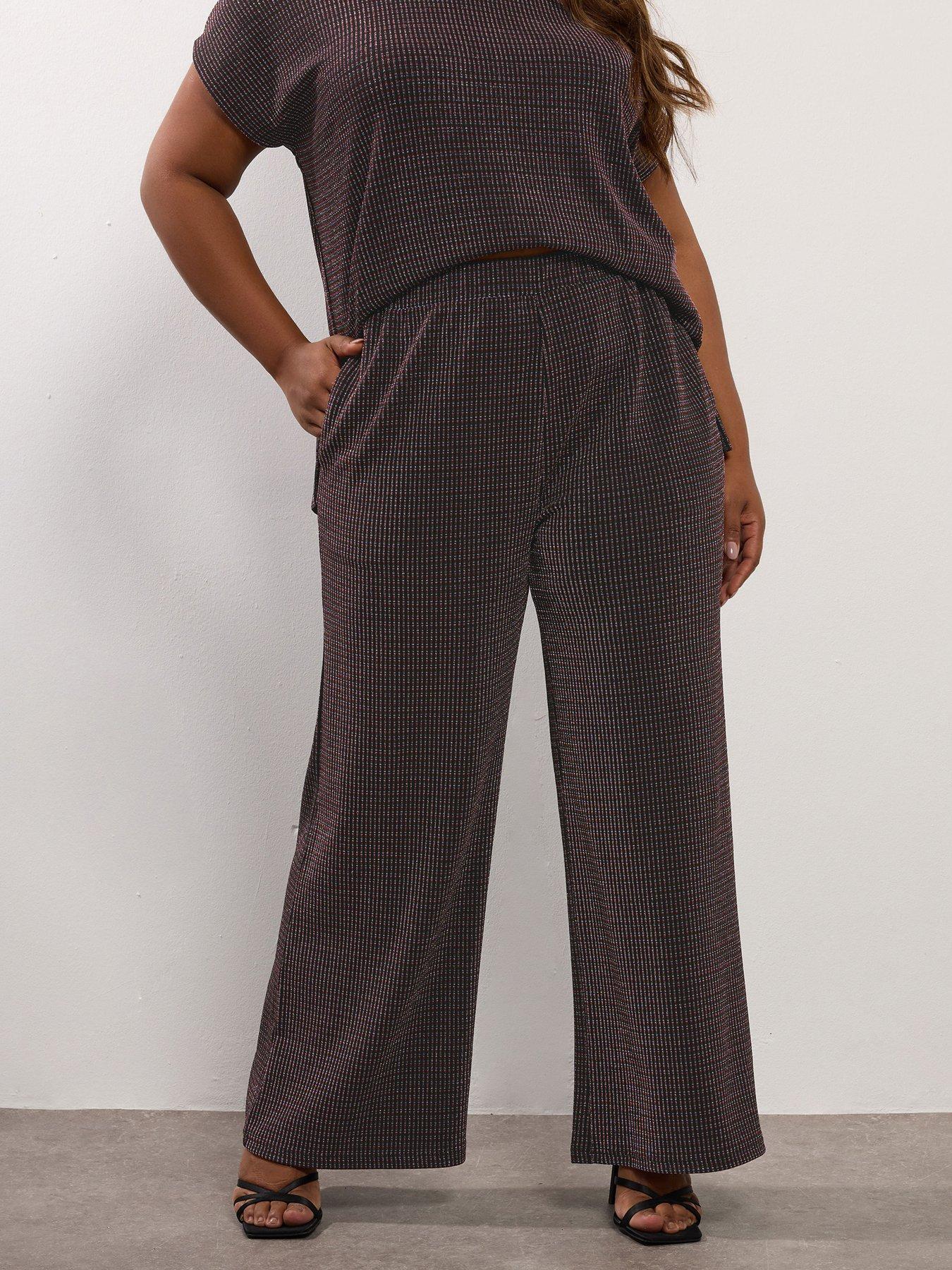 Yours Curve Lurex Wide Leg Trouser - Black