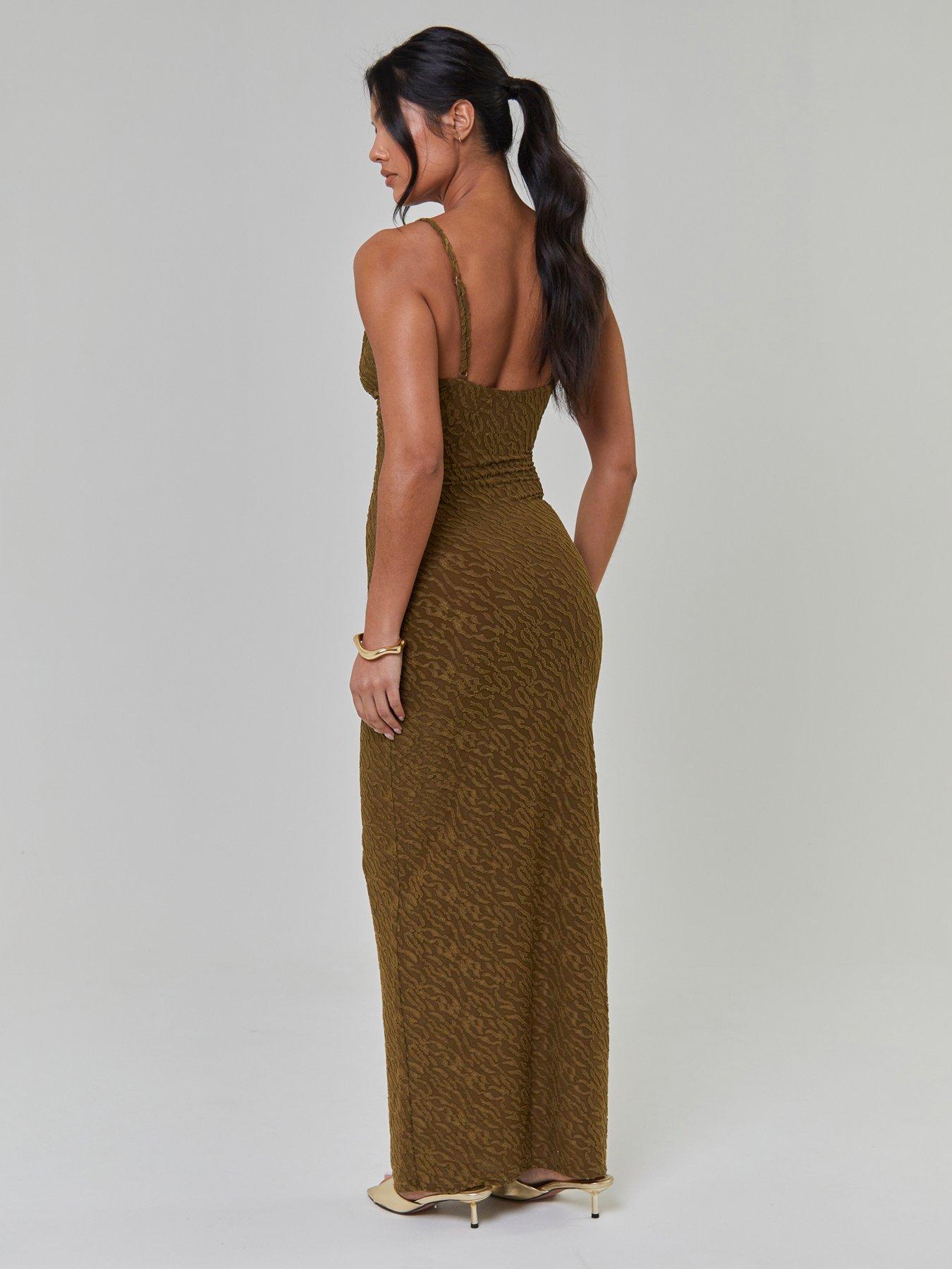 Image 3 of 5 of South Beach Textured Cowl Neck Maxi Dress - Khaki