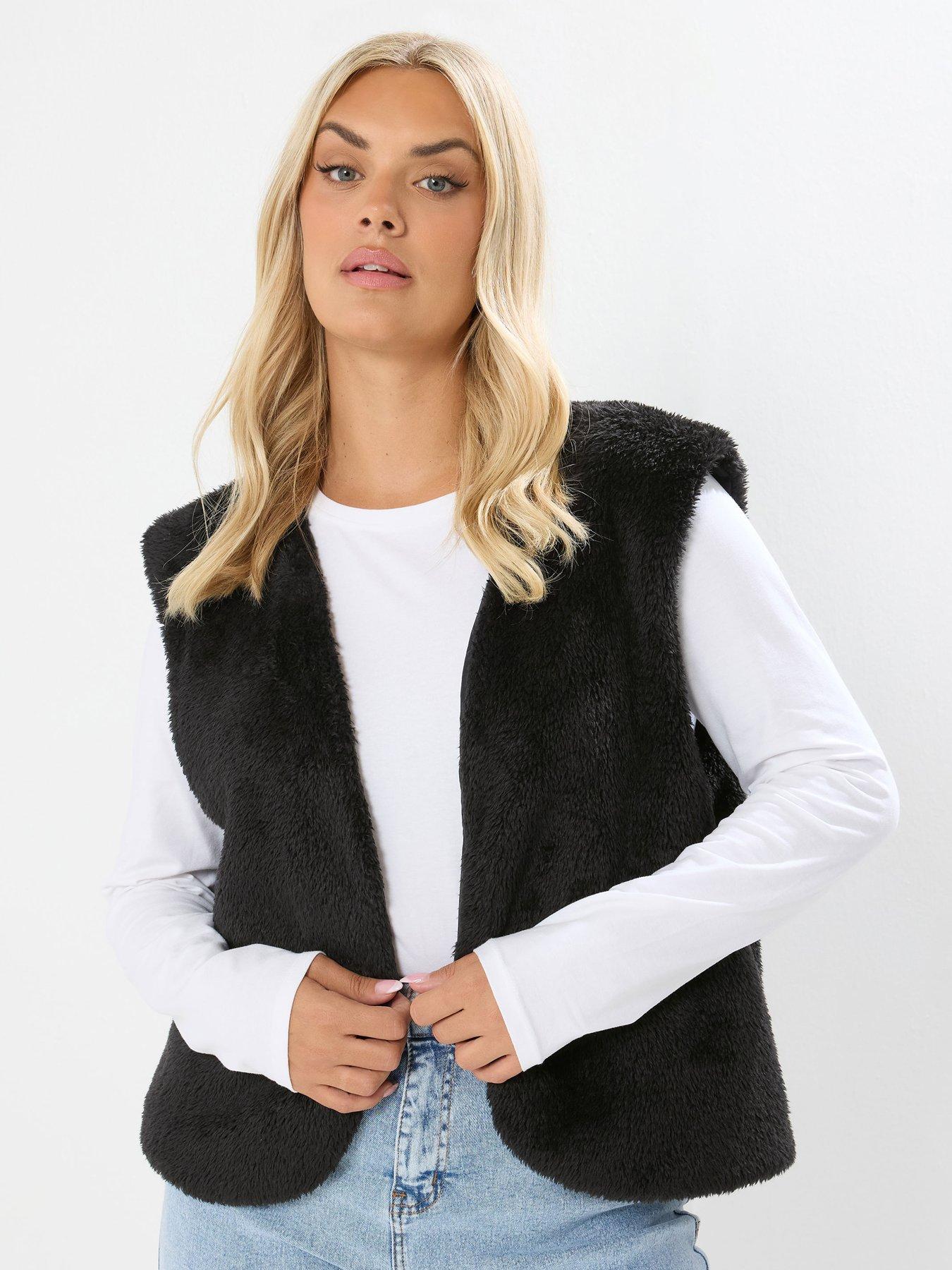 Yours Curve Feather Fleece Gilet - Black
