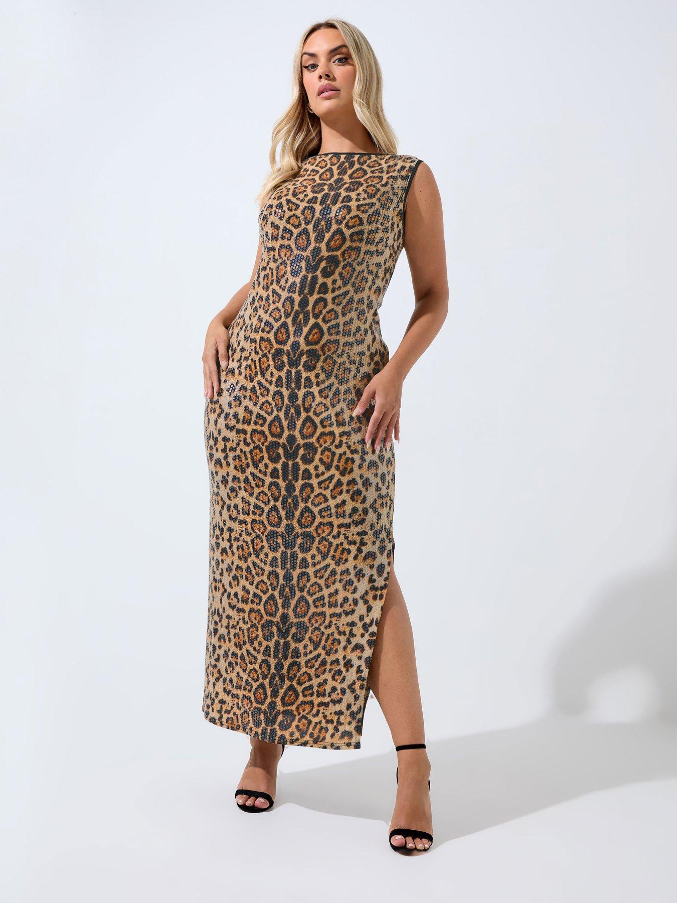 yours-curve-leopard-sequin-dress-brown
