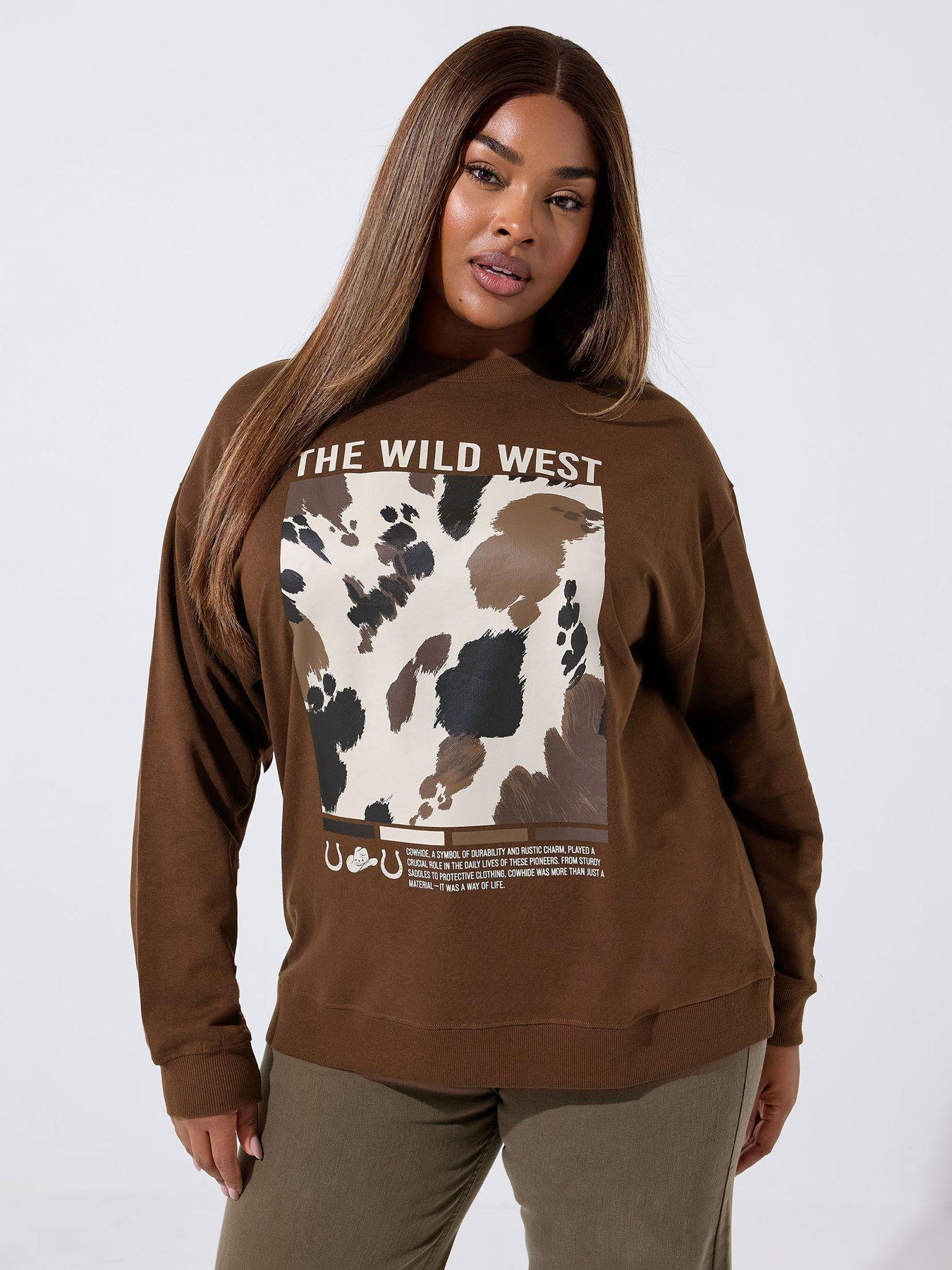 Yours Curve Wild West Sweatshirt - Brown