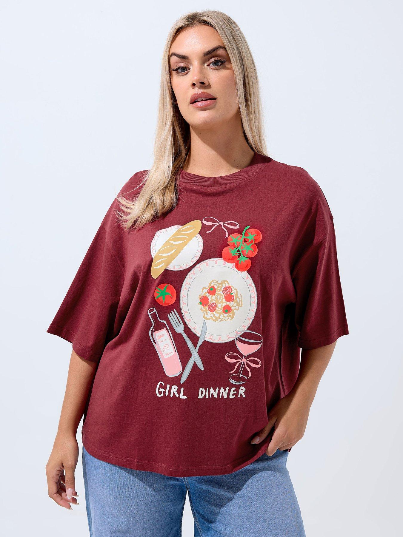 Yours Curve Girl Dinner T-shirt - Red