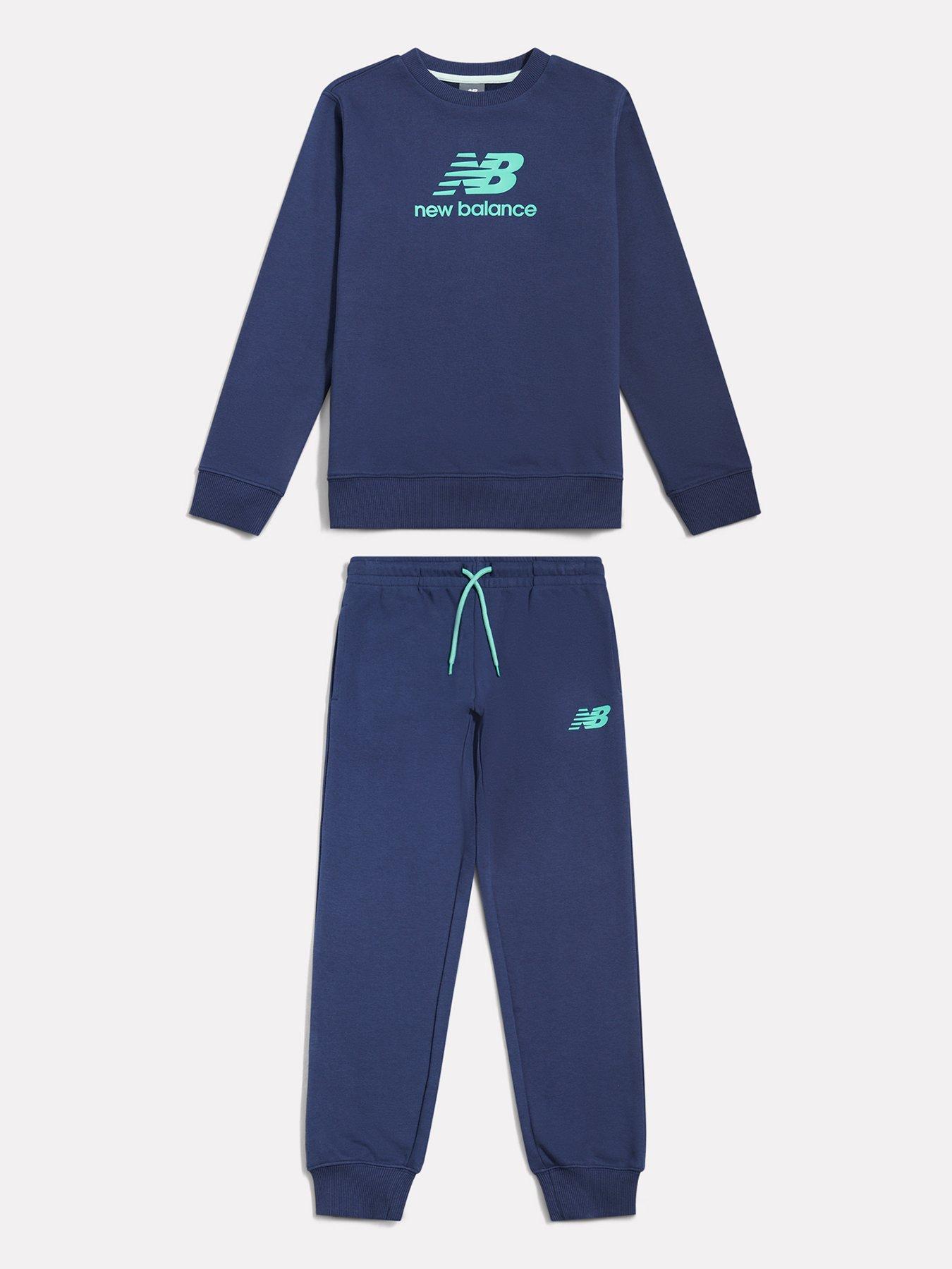 New Balance Junior Boys Stacked Logo Crew and Jogger Set - Blue