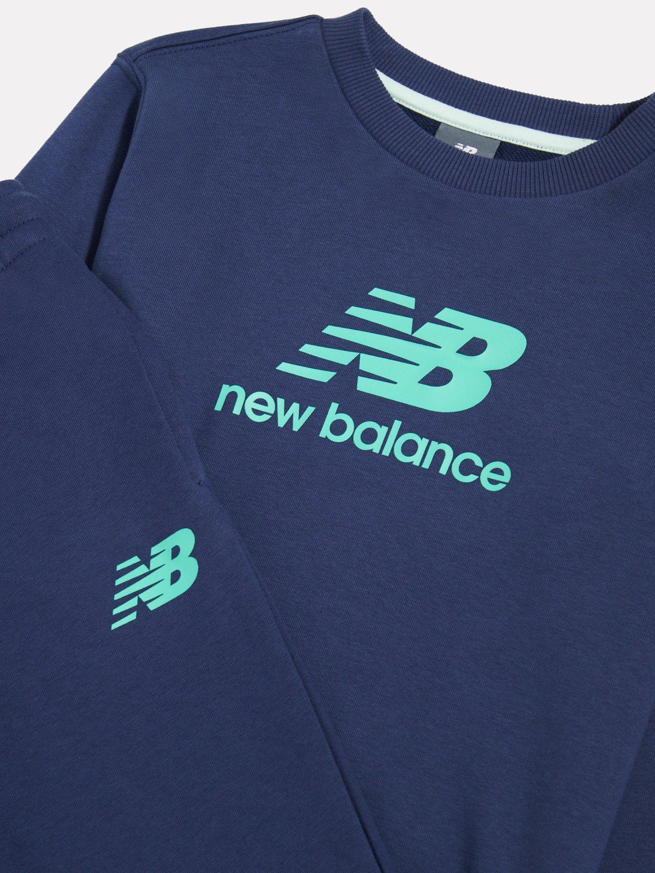 Image 3 of 5 of New Balance Junior Boys Stacked Logo Crew and Jogger Set - Blue