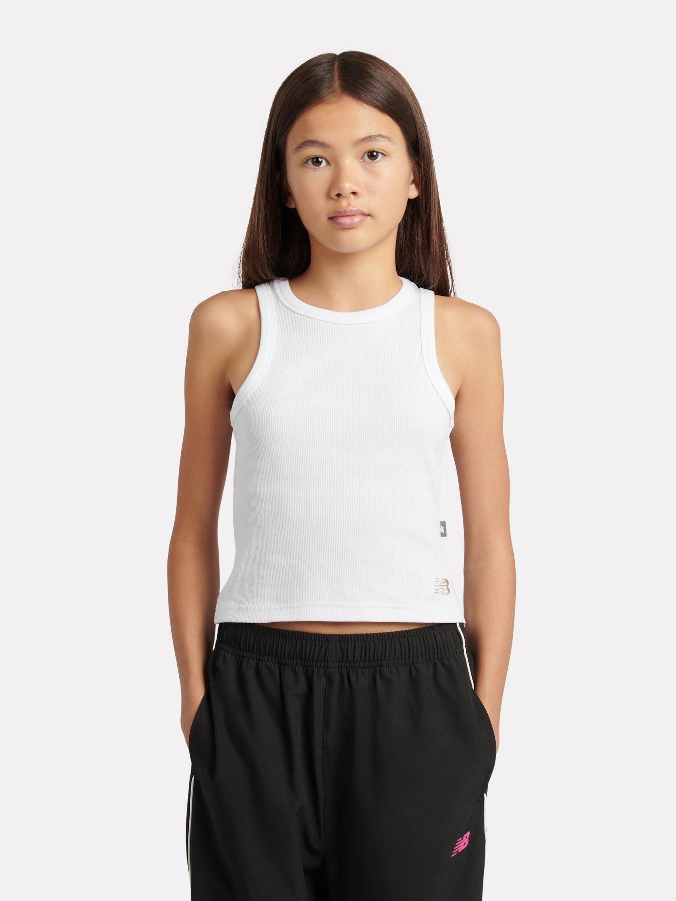 New Balance: Junior Girls Ribbed Vest - White