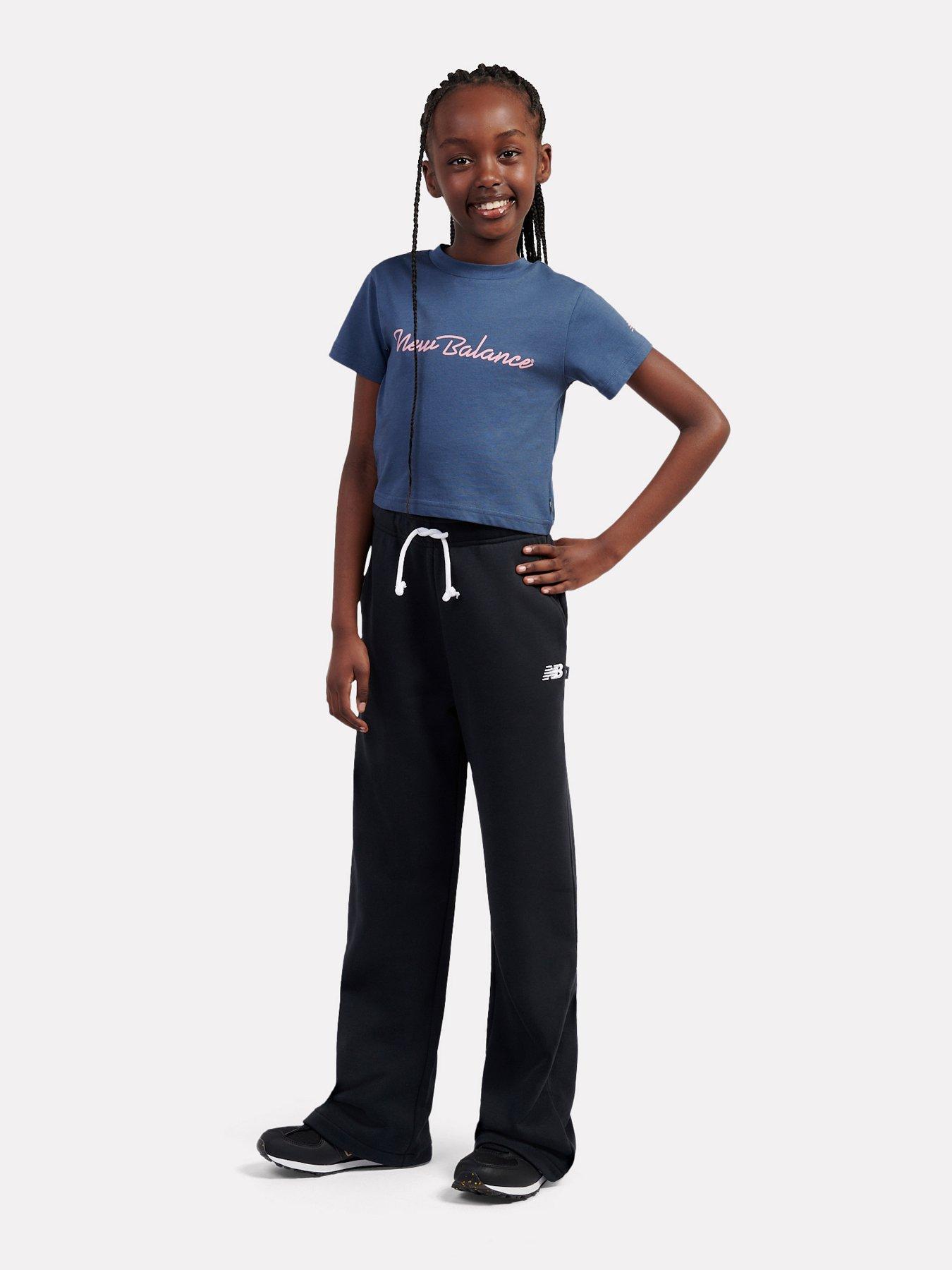 Image 1 of 7 of New Balance Junior Girls Small Logo Wide Leg Jogger - Black
