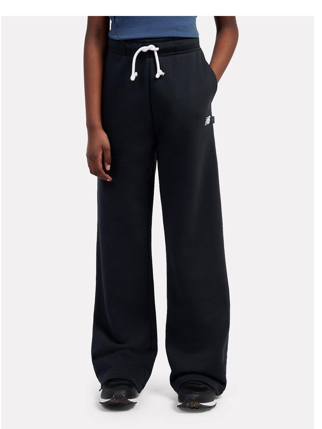 Image 2 of 7 of New Balance Junior Girls Small Logo Wide Leg Jogger - Black