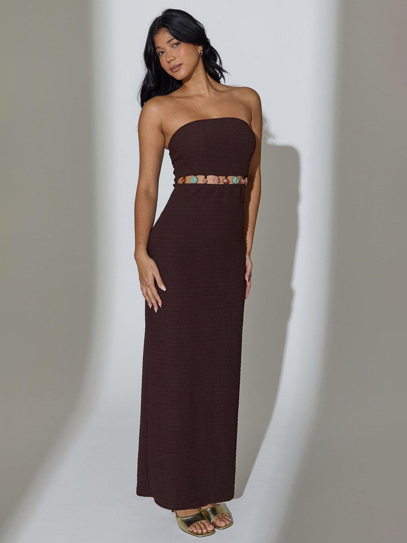 chinese dress ladies Sequin Velvet Bandeau Maxi Dress - Champagne main image 1