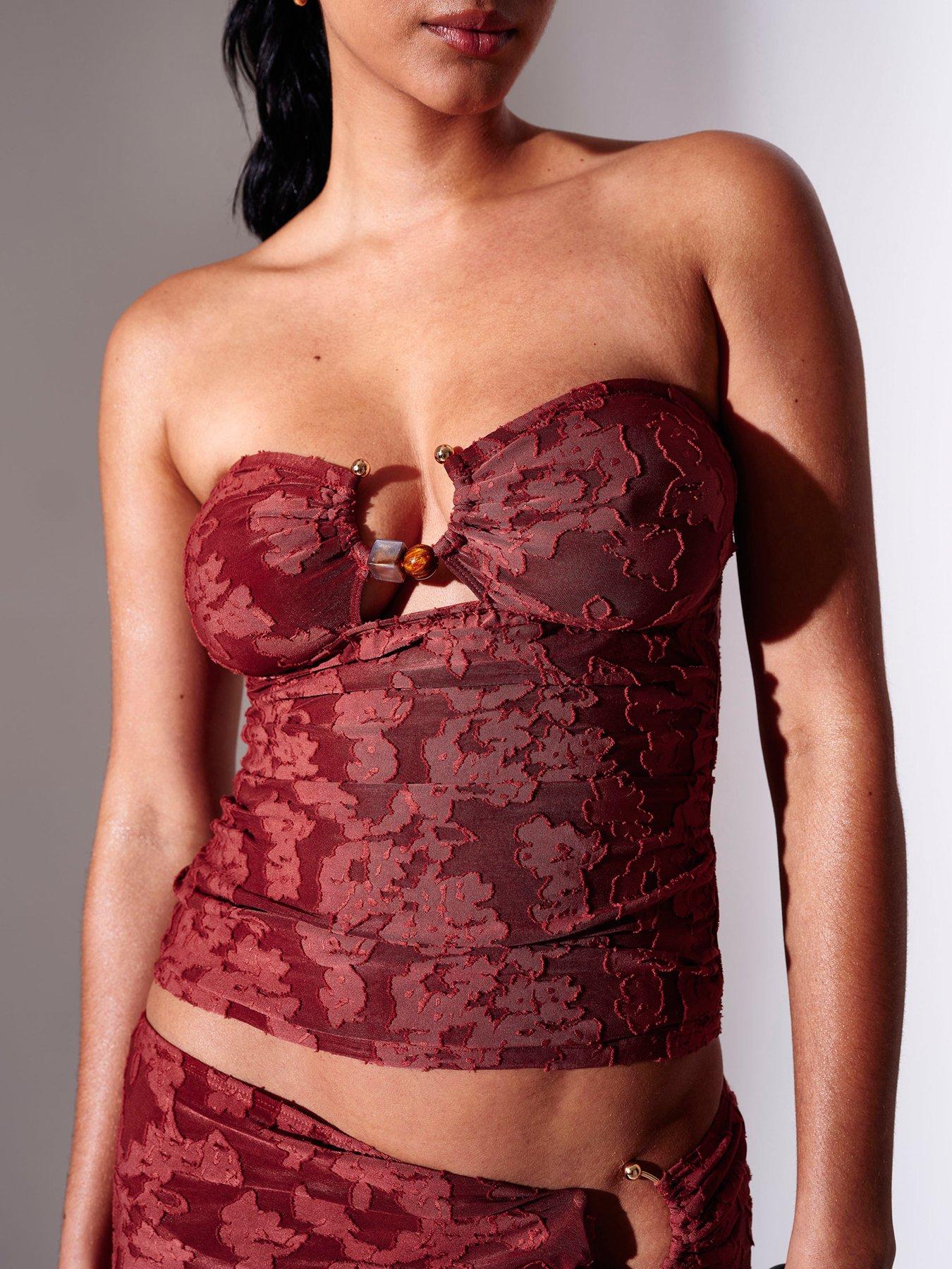 Image 4 of 4 of South Beach Ring Detail Bandeau Co Ord Top - Brown